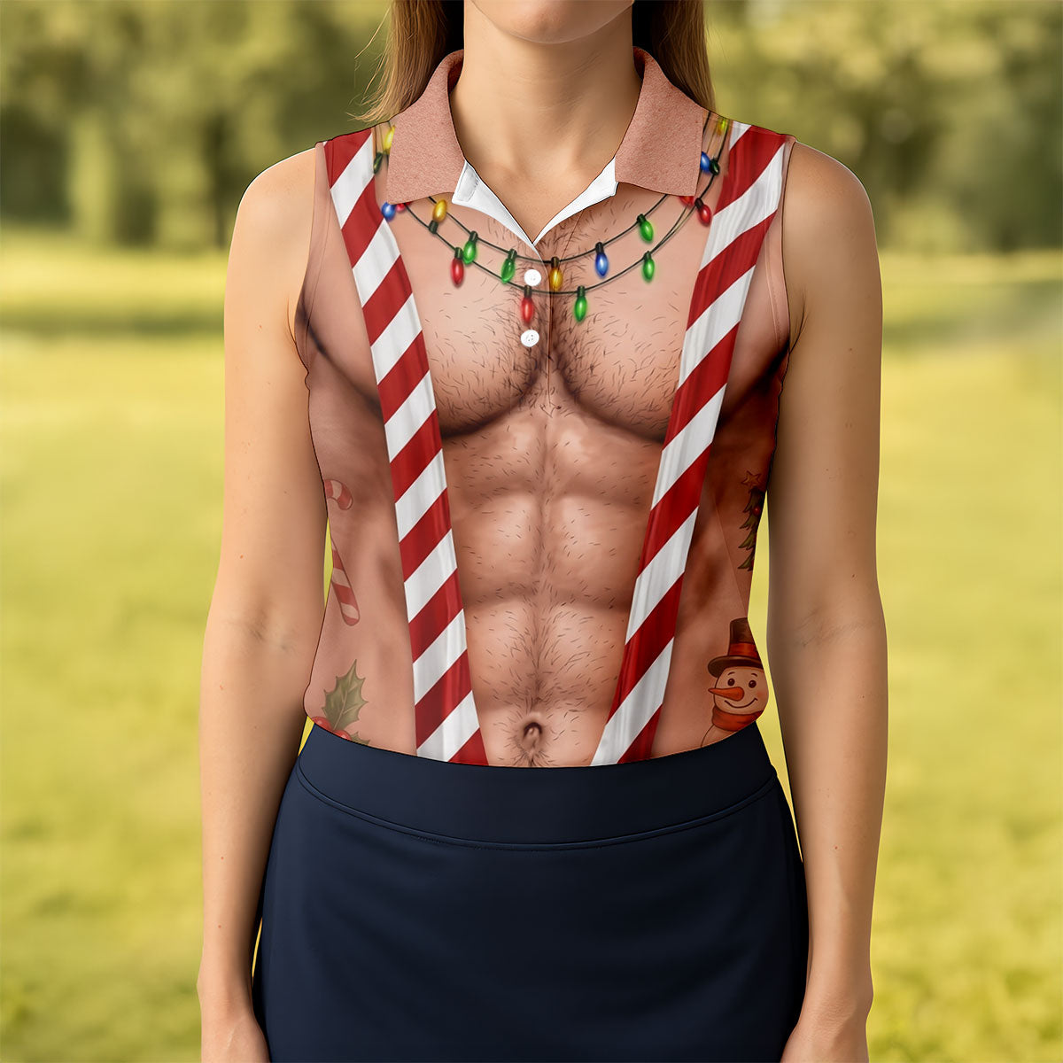 Funny Candy Cane Suspenders Christmas Golf Shirt, Women's Golf Tops, Ladies Golf Shirts