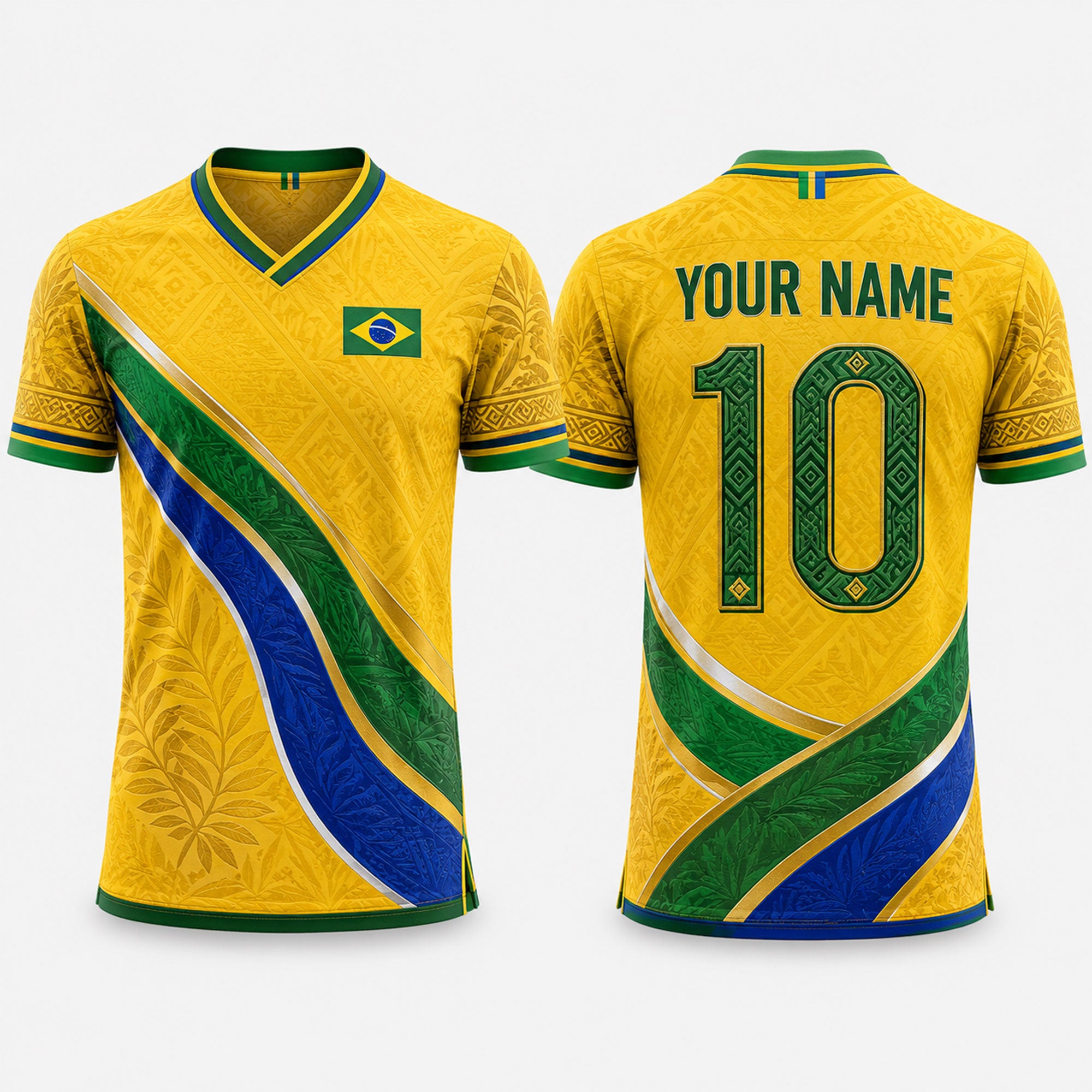 Yellow Green Brazil Fooball Shirt, V-Neck For Men Football Lover, Soccer Game Day Father's Day Presents