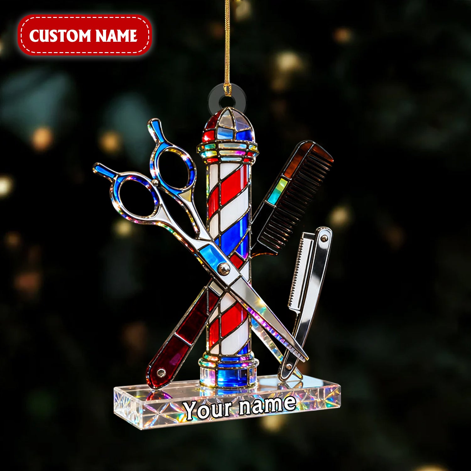 Barber Tool Art Figurine Stain Glass Crystal Effect Acrylic Ornament, Barber Shop Decor, Presents For Barbers