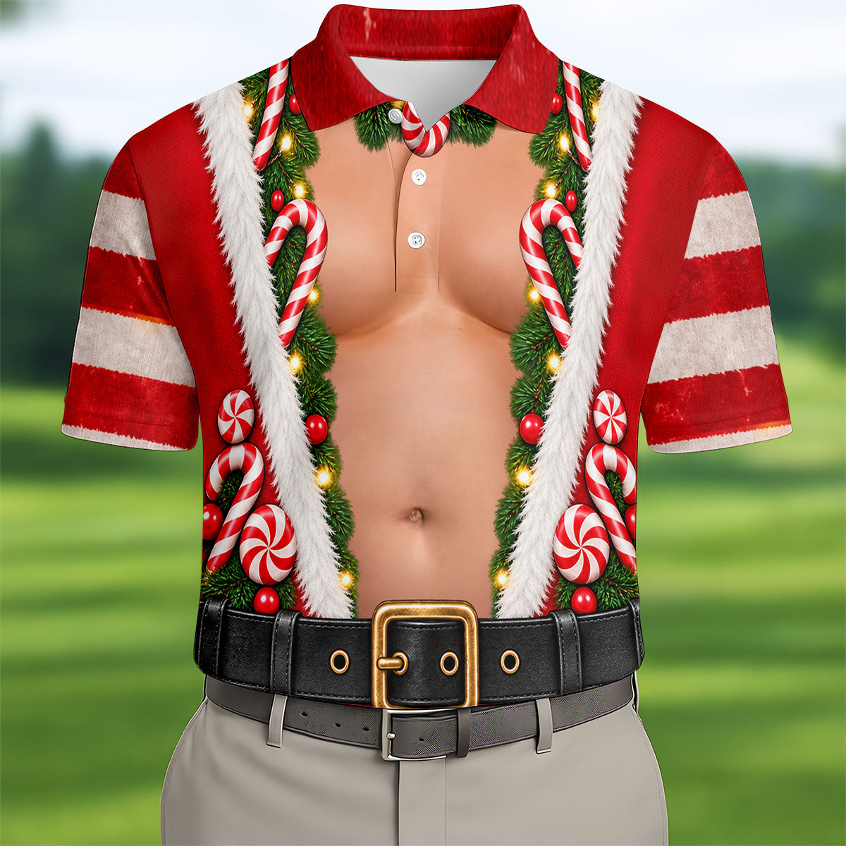 Candy Cane Santa Suit Christmas Golf Shirt, Mens Golf Shirts, Golf Apparel For Men