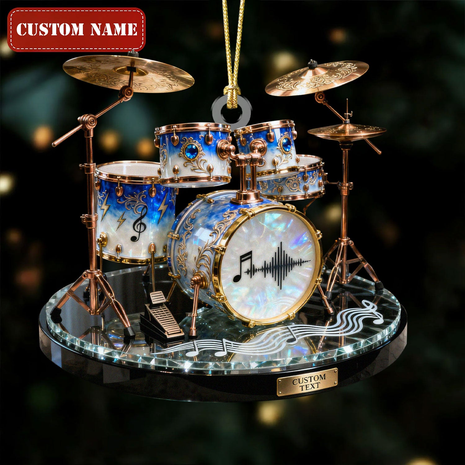 Luxury Crystal Drum Kit Custom Name Stained Glass Effect Acrylic Christmas Ornament, Musician Ornaments