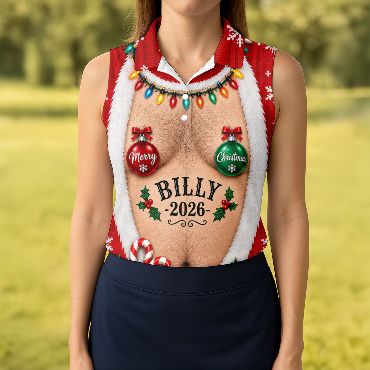Custom Name Ornament Merry Christmas Golf Shirt, Golf Shirts For Women, Women's Golf Tops