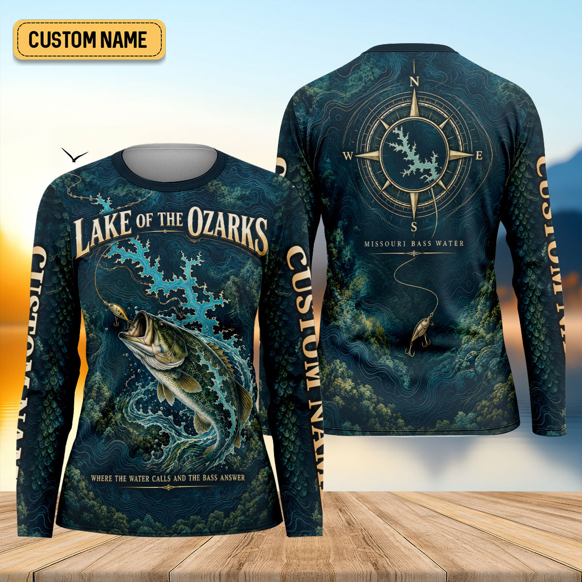 Custom Lake Of The Ozarks Bass Map UPF Shirt, Fishing Sun Shirt, Womens Fishing Shirt