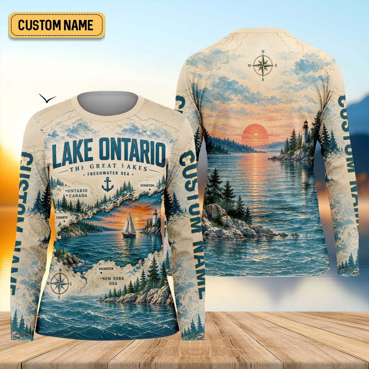 Custom Lake Ontario Great Lakes Fishing UPF Shirt, Fishing Sun Shirt, Womens Fishing Tee