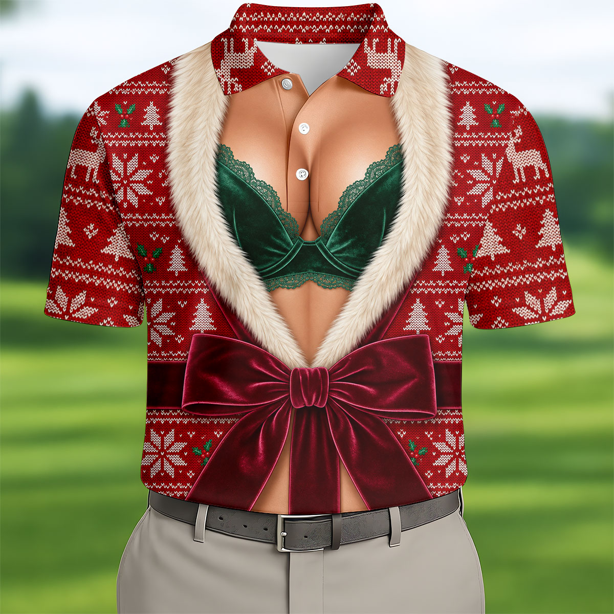 Funny Festive Costume Christmas Golf Shirt, Mens Golf Polo, Golf Apparel For Men