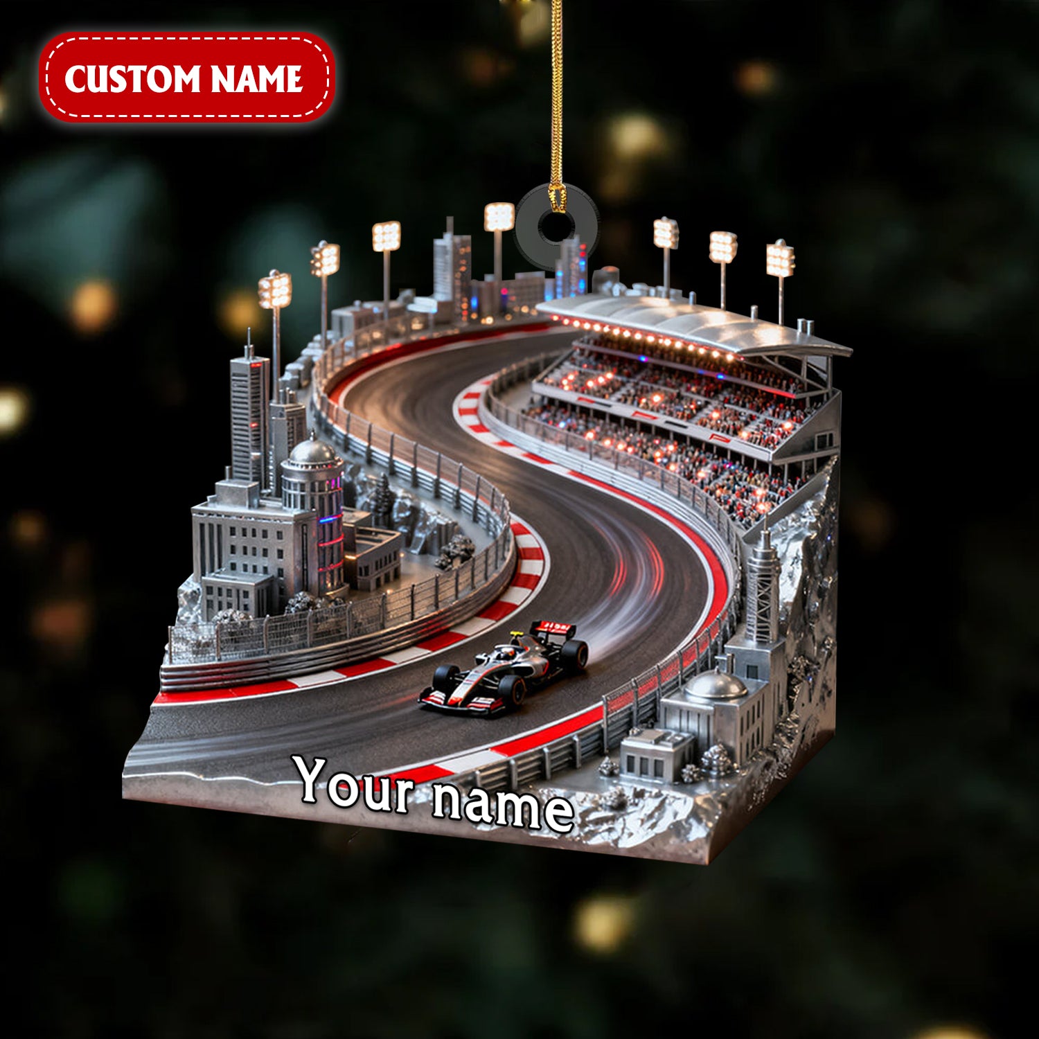 Racing Tracks Speed Curves Stained Glass Crystal Effect Acrylic Ornament, Love Racing Christmas Unique Gift