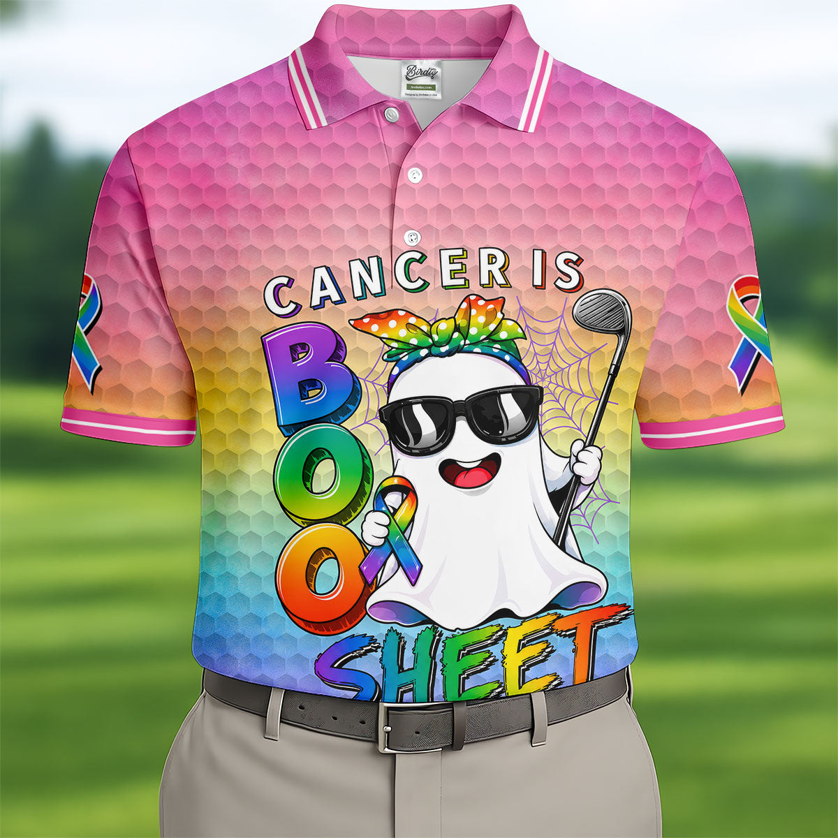 Cancer Is Boo Sheet Ghost Golf Polo Shirt, Golf Shirts For Men, Mens Golf Shirts