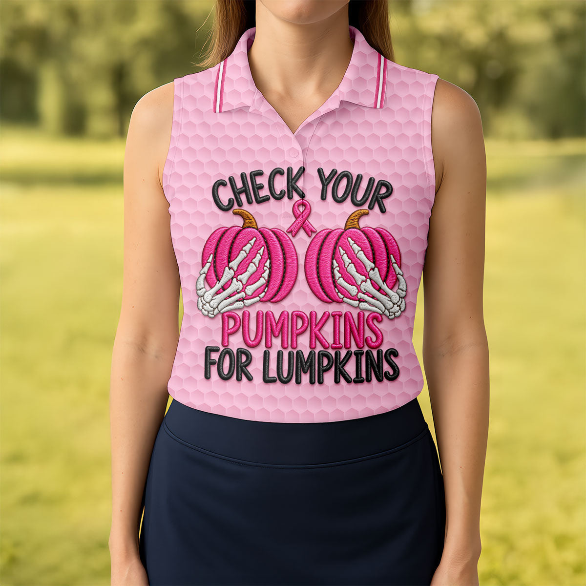 Pumpkins For Lumpkins Breast Cancer Polo Shirt, Golf Shirts For Women, Women's Golf Polo