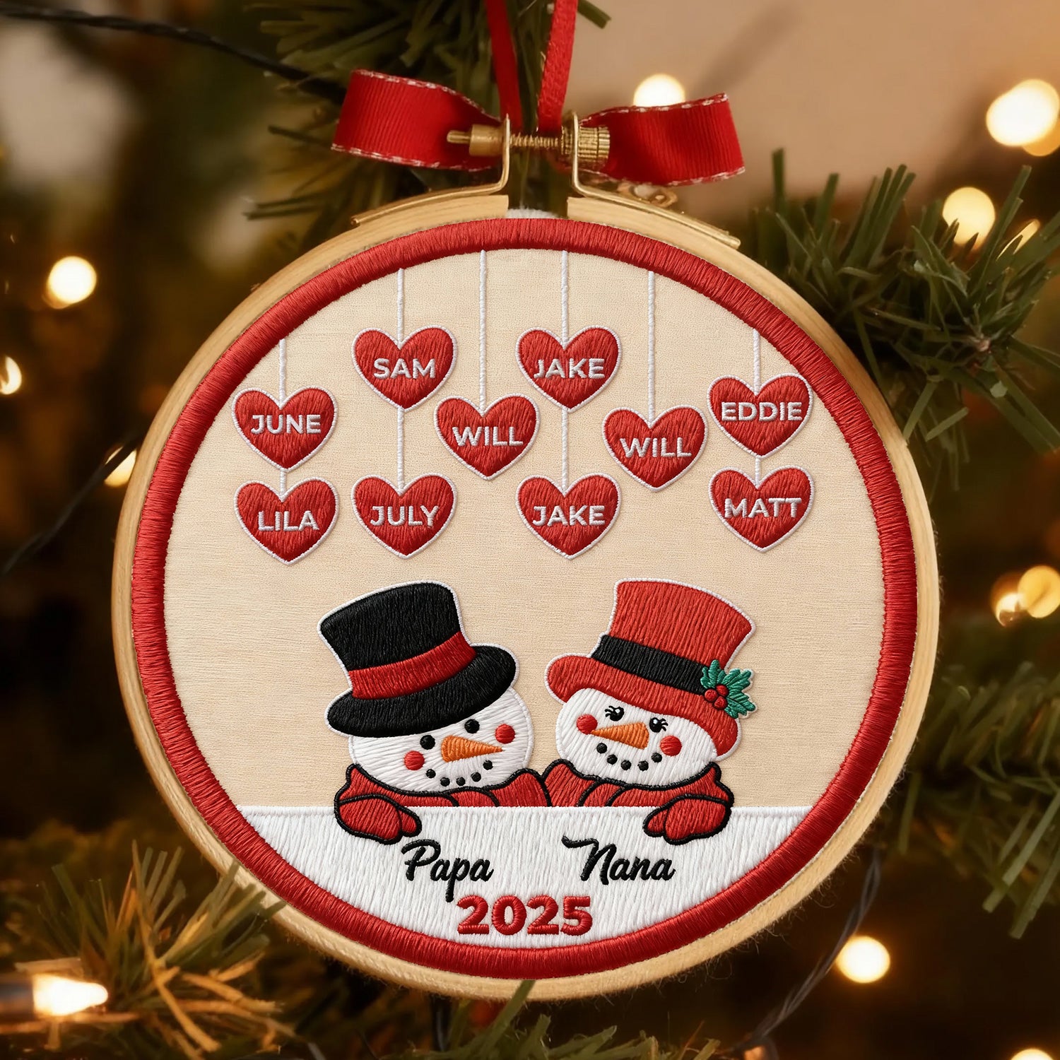 Custom Name Snowman Embroidery Hoop Ornament, Embroidered Christmas Ornament, Gift For Grandparents
