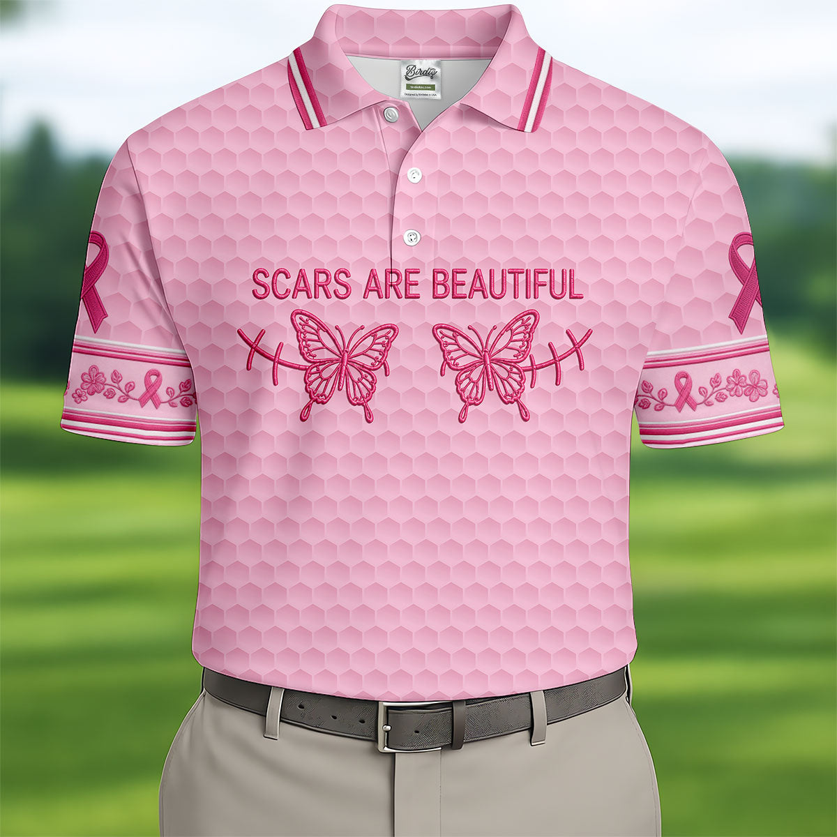 Scars Are Beautiful Butterfly Breast Cancer Golf Polo Shirt, Men's Golf Shirt, Polo Shirts For Men