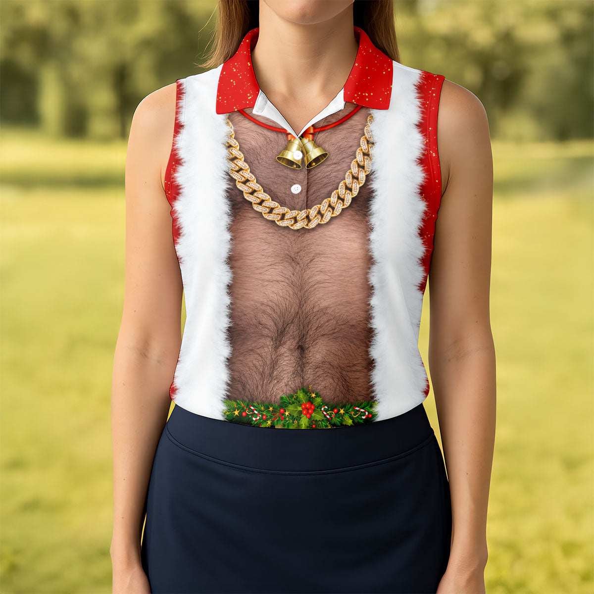 Funny Santa Gold Chain Christmas Golf Shirt, Women’s Golf Polo, Women’s Golf Apparel