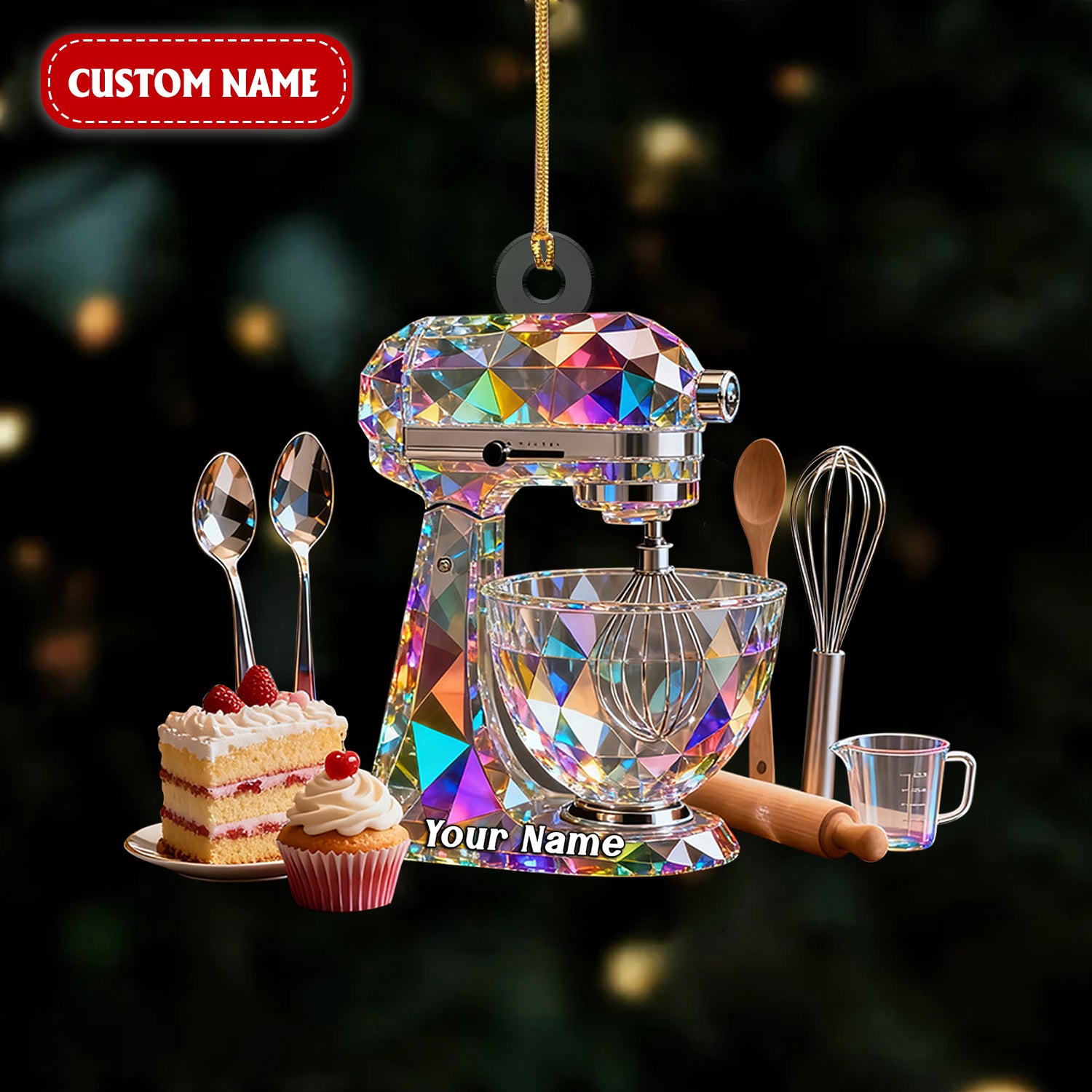 Dough Mixer Machine Custom Name Stained Glass Effect Acrylic Christmas Ornament, Gifts For Baking Lovers