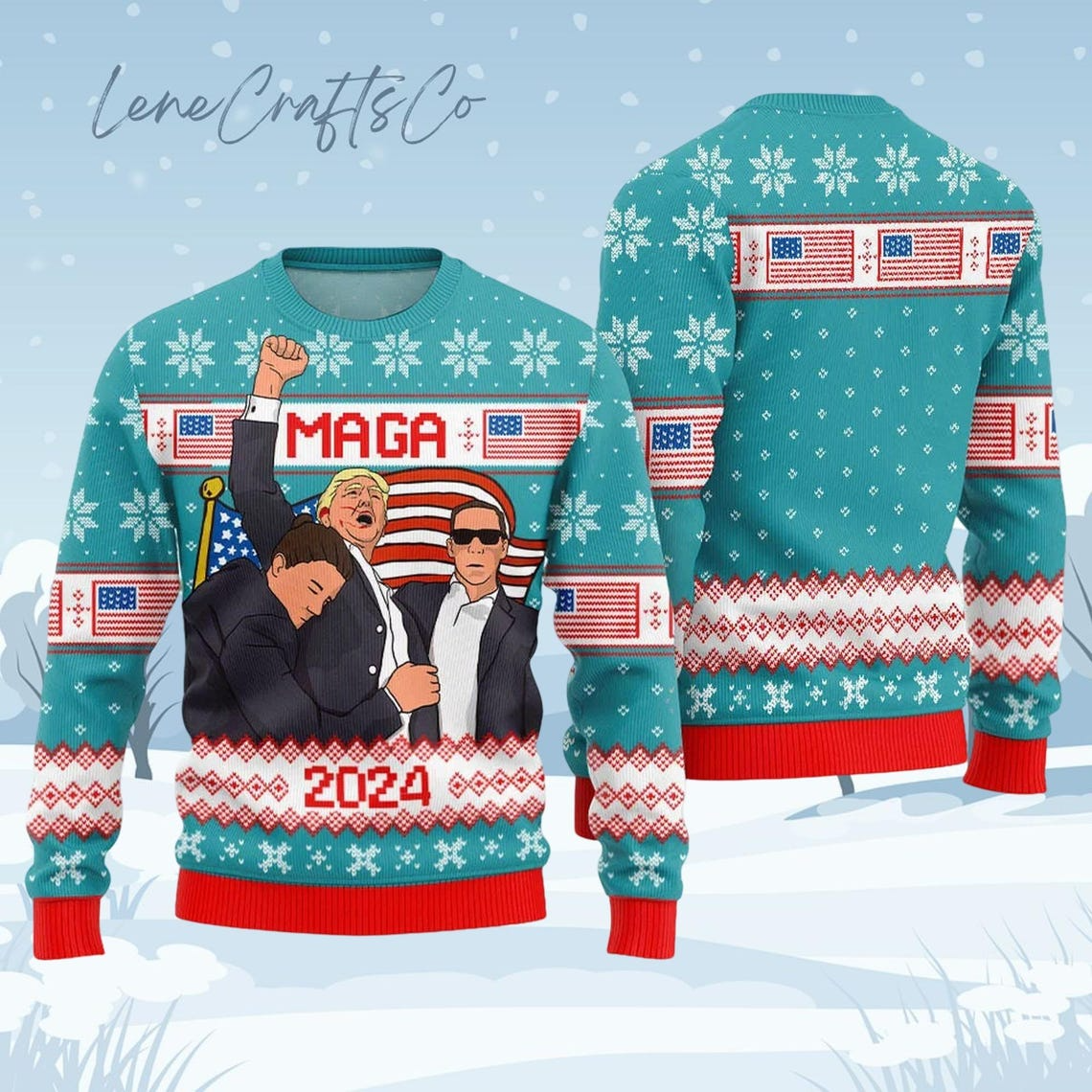 MAGA2024 Ugly Sweater, TrumpFight Political Ugly Christmas Sweater, Funny Political Shirts