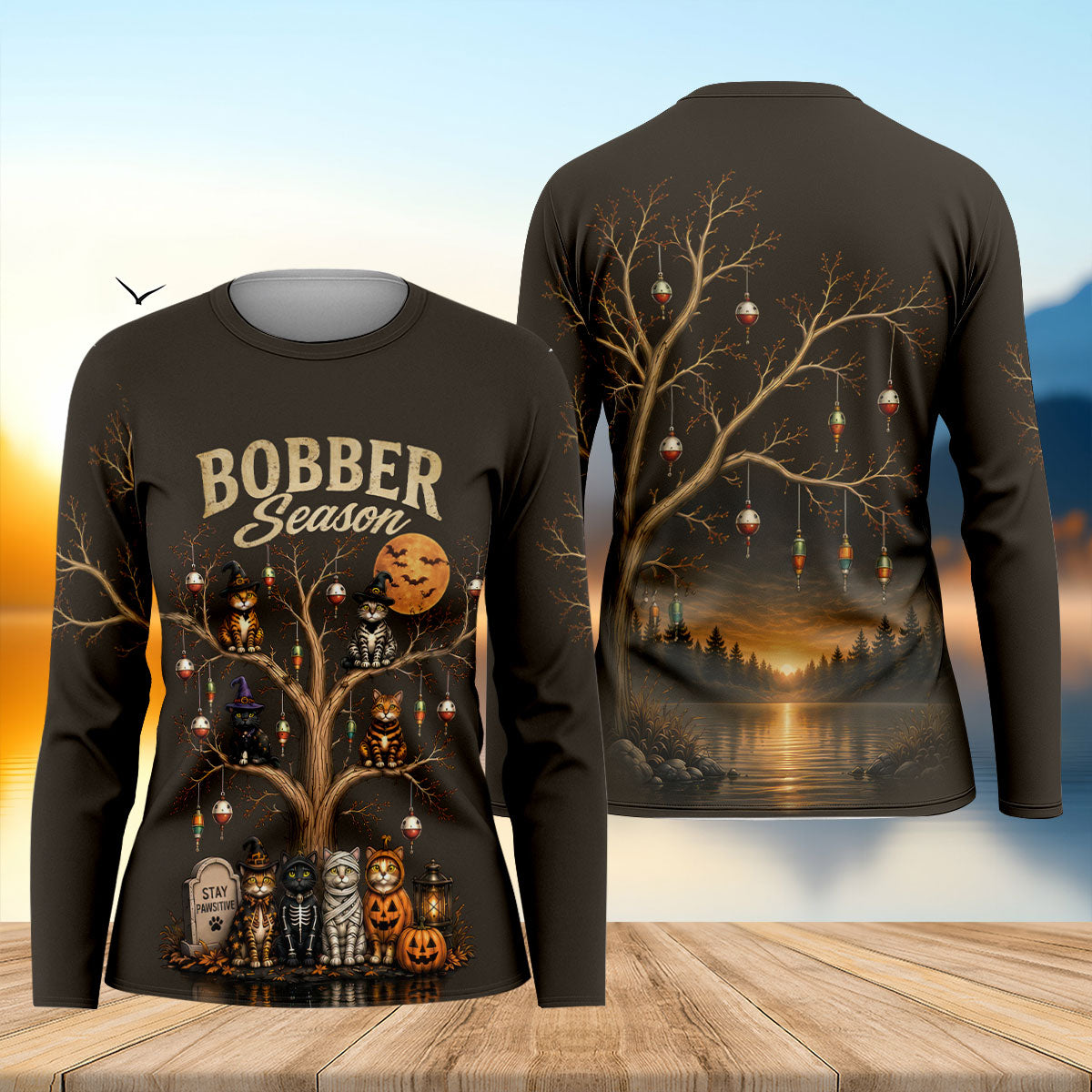 Bobber Season Halloween Cat UPF Fishing Shirt, Fishing Shirts For Women, Long Sleeve Shirt