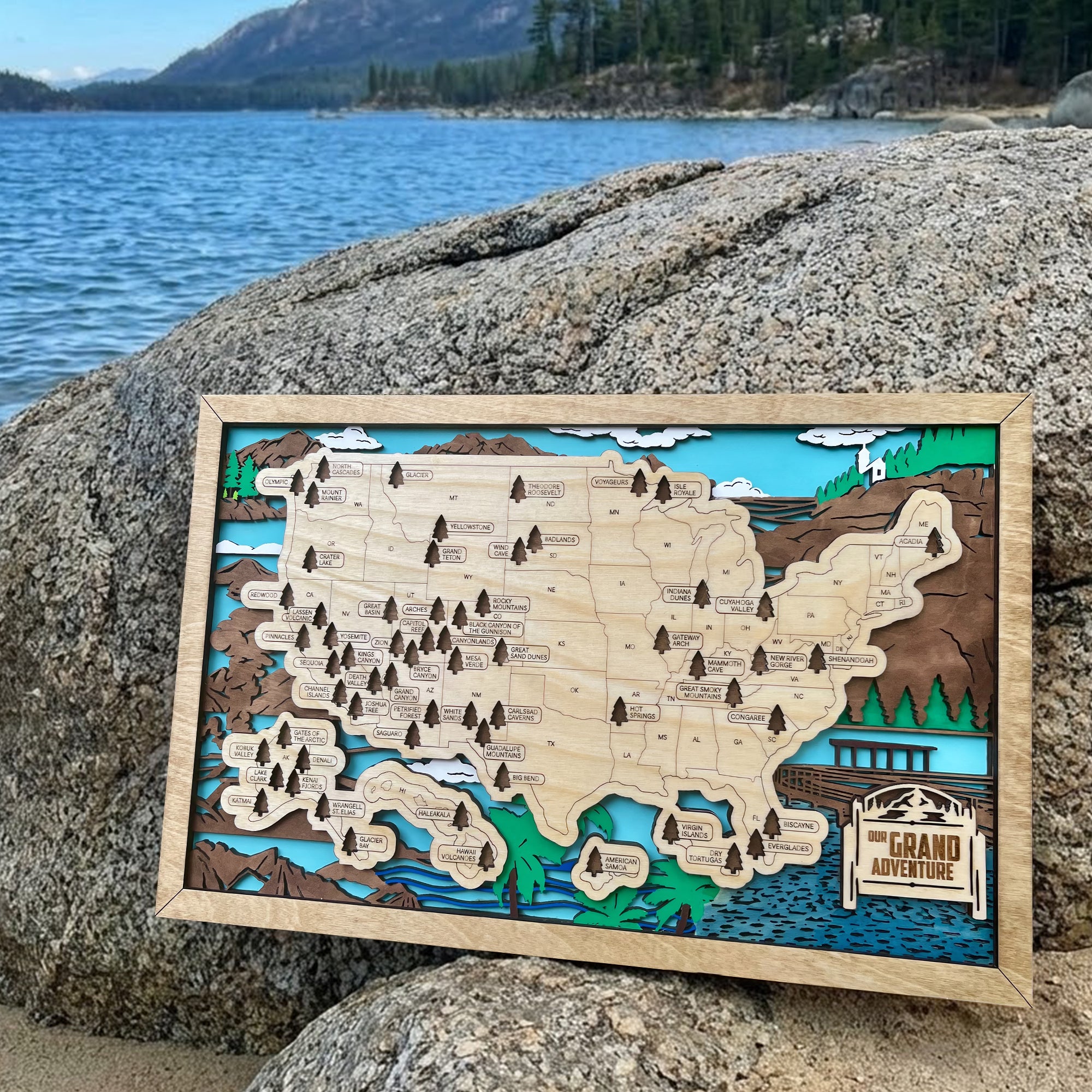 US National Park Map, National Parks Wooden Map Tracker, Wooden USA Travel Tracker, Travel Wall Art