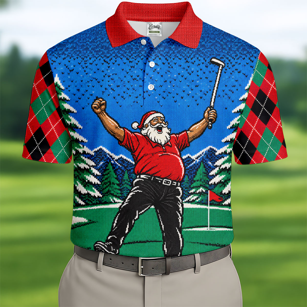 Cheering Santa Golf Scene Christmas Golf Shirt, Mens Golf Polo, Golf Shirts For Men