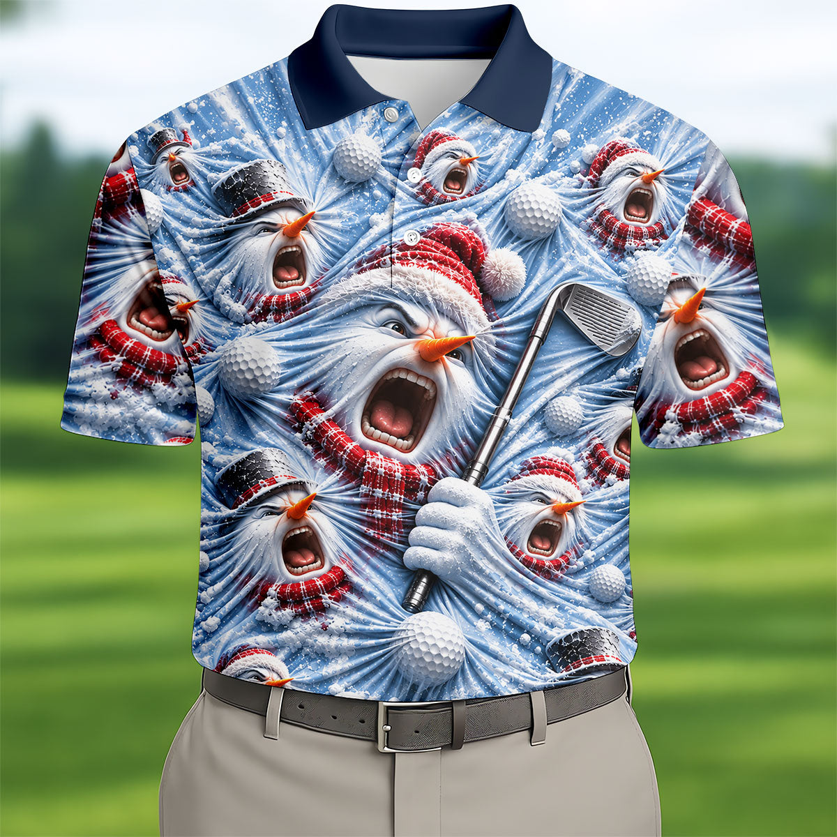 Christmas Screaming Snowmen Polo Shirt, Christmas Golf Shirt For Men, Mens Golf Polo