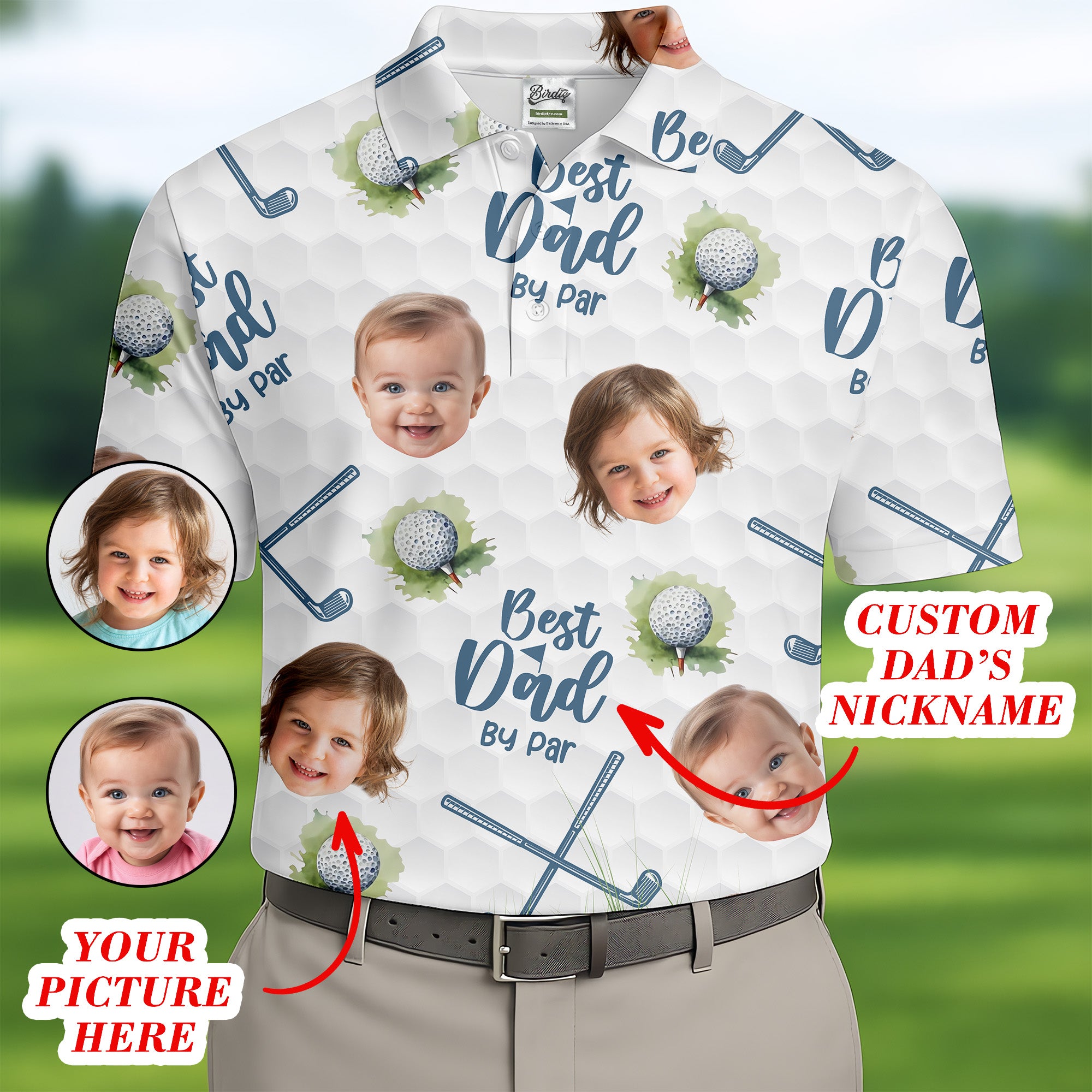Best Dad By Par Custom Face Golf Shirt, Personalized Golf Shirt, Golf Present For Dad