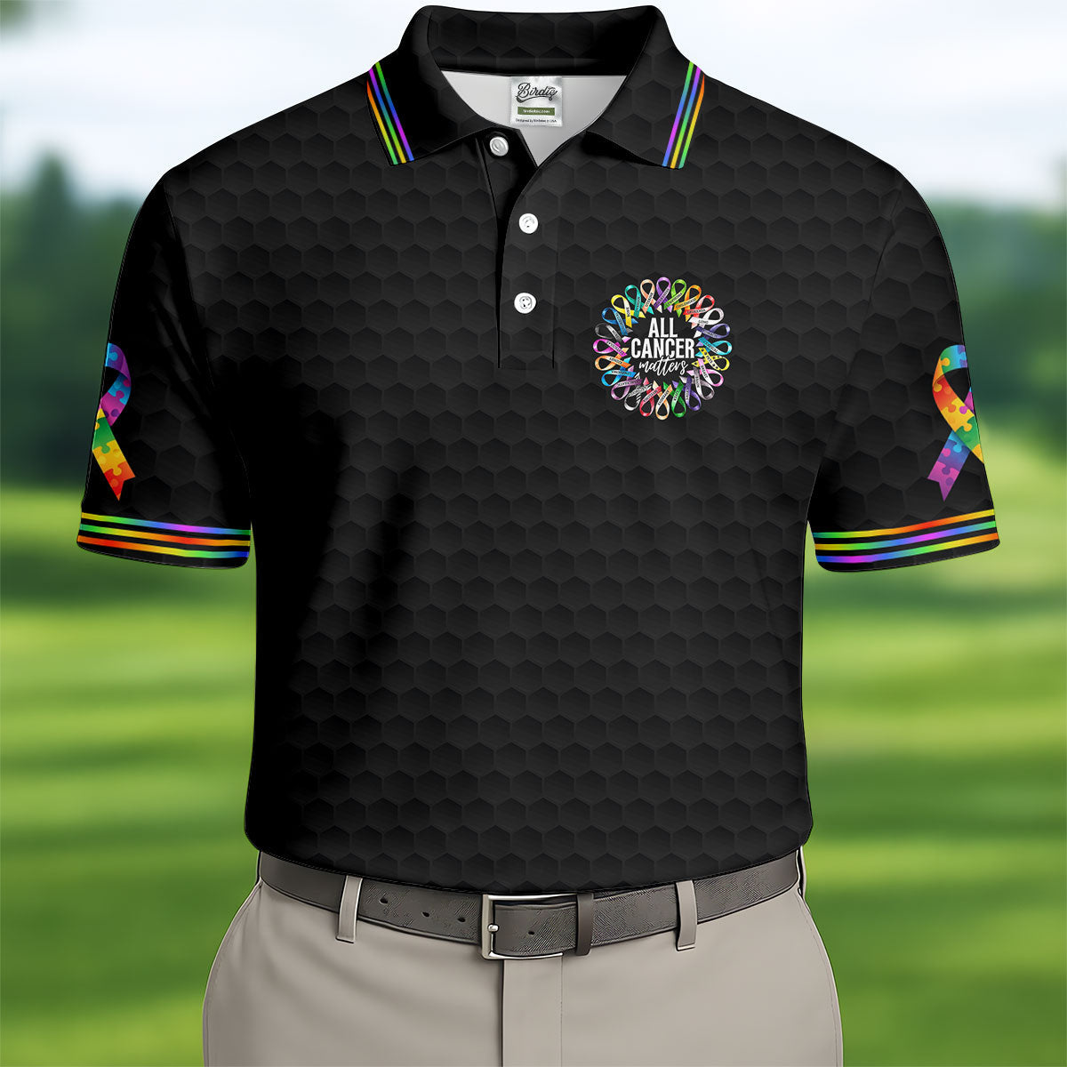 All Cancer Matters Multicolor Ribbon Golf Polo Shirt, Mens Golf Shirts, Polo Shirts For Men