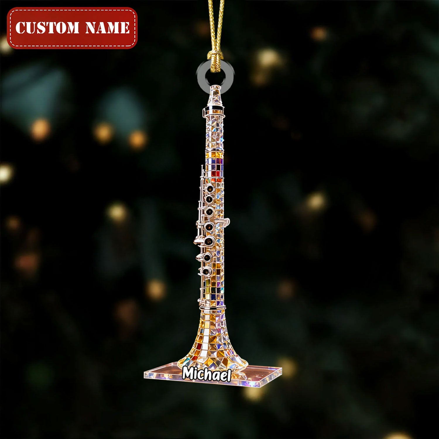 Clarinet Custom Name Stained Glass Effect Acrylic Christmas Ornament, Music Ornament, Musician Gift