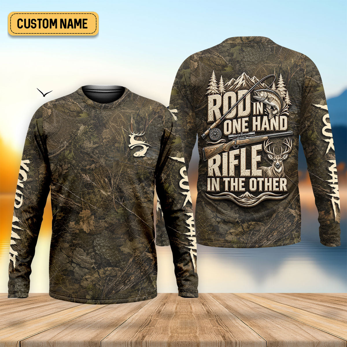 Rod In One Hand Rifle In The Other Fishing UPF Shirt, Fishing Shirts For Men, Hunting Shirt