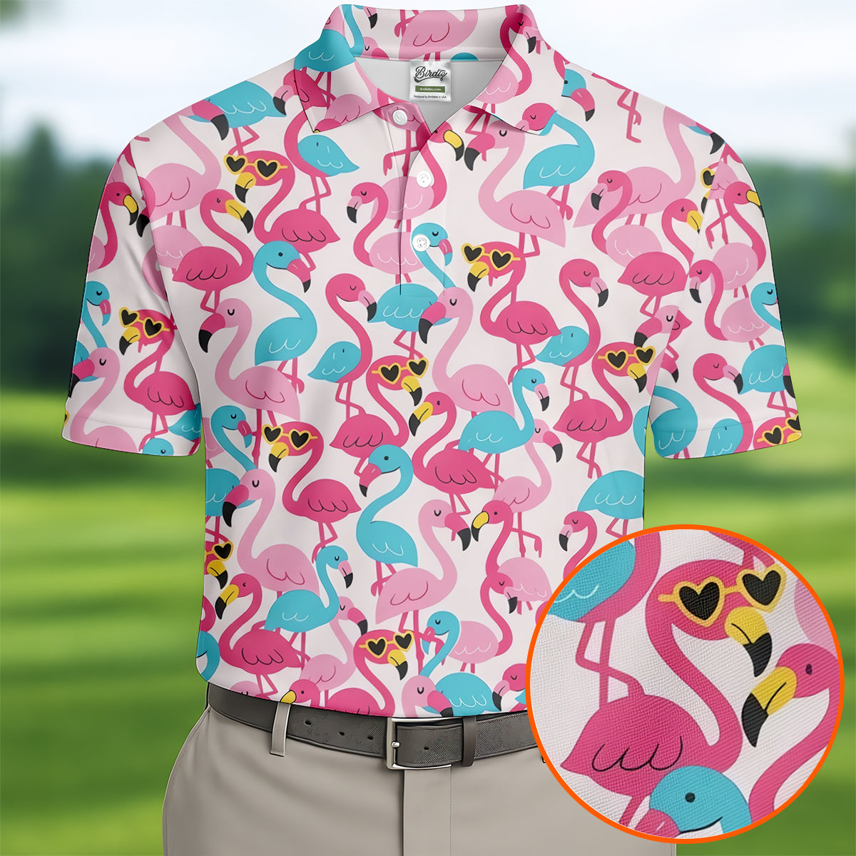 Funny Pink Flamingo Pattern Polo Golf Shirt, Mens Golf Polo, Golf Shirts For Men