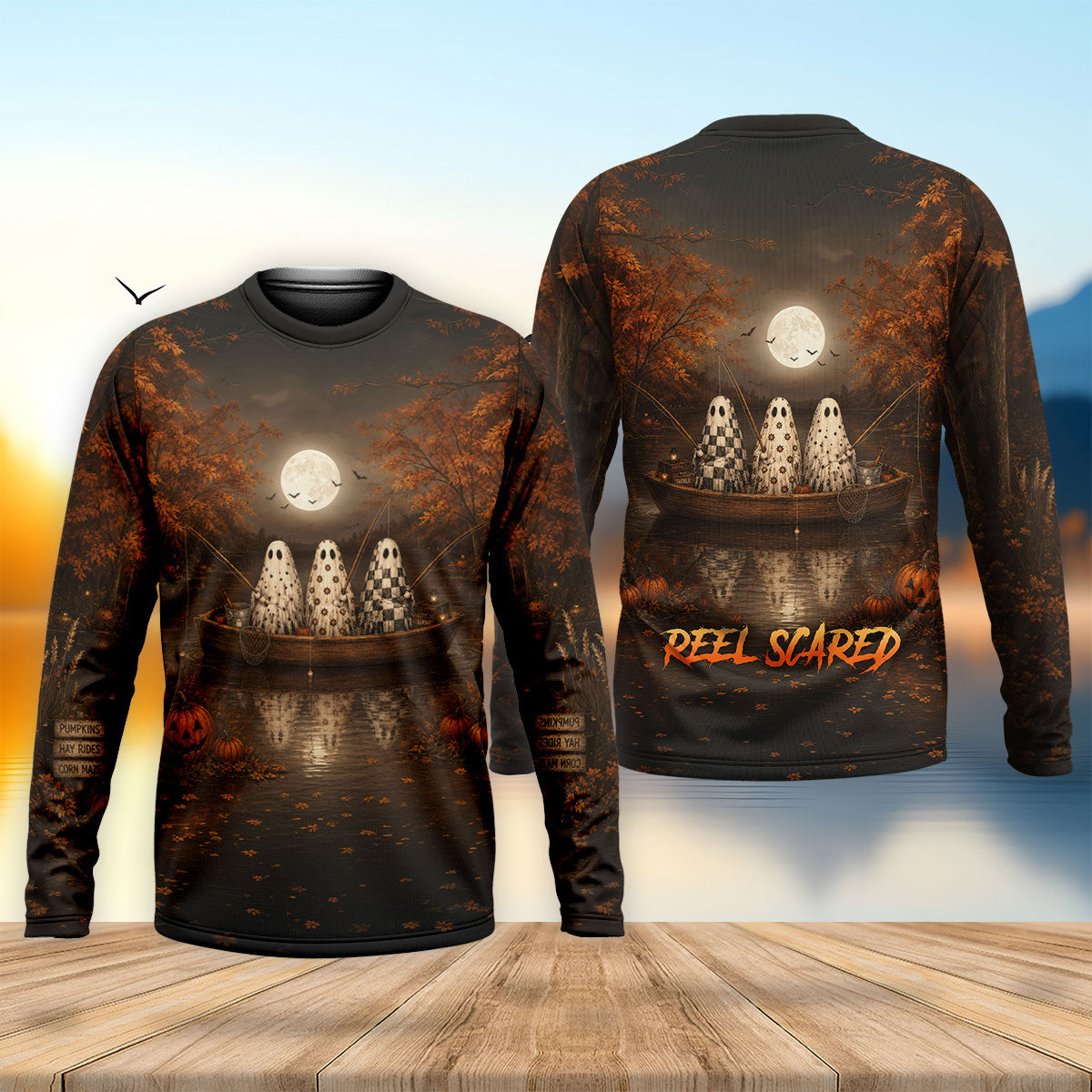 Reel Scared Ghost Fishing Halloween Shirt, Fishing Shirts For Men, Long Sleeve Shirt