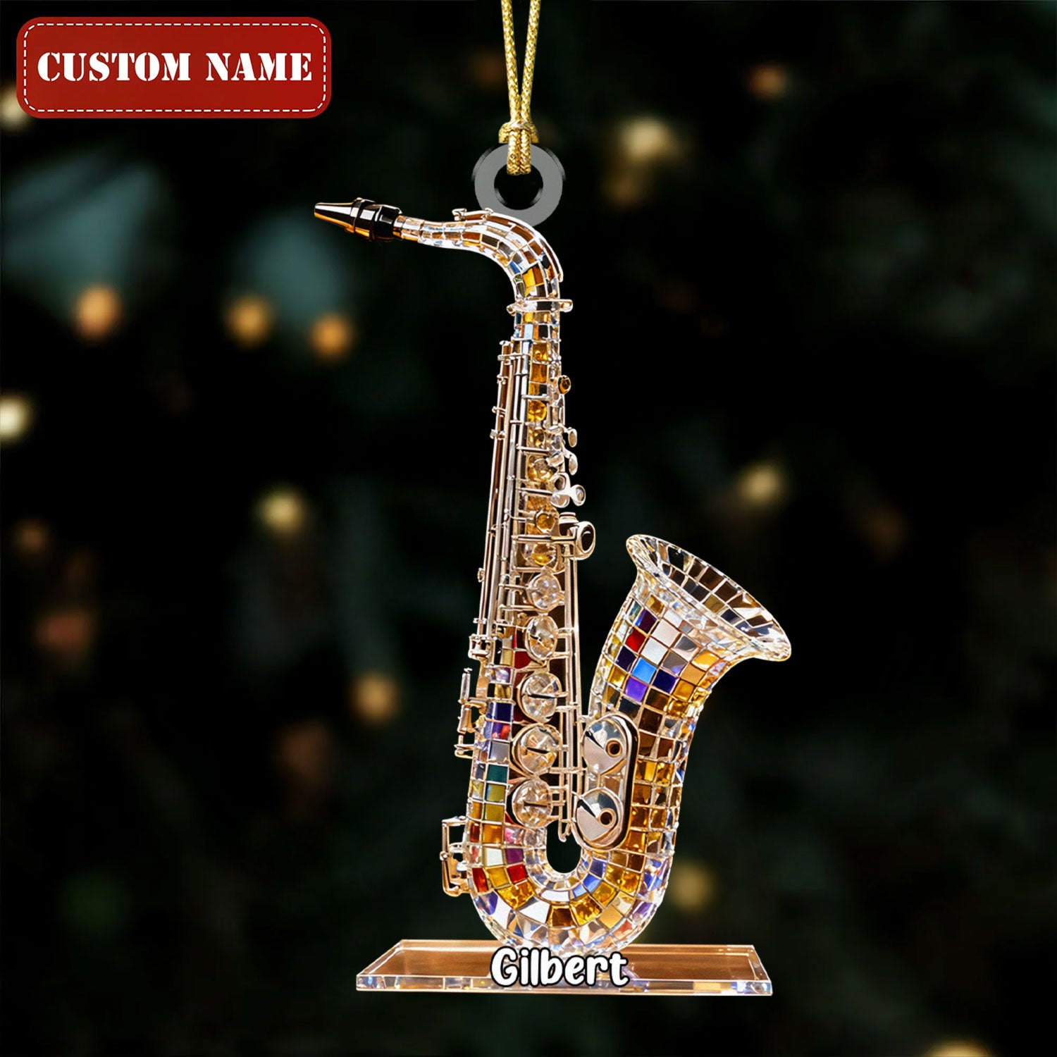 Saxophone Custom Name Stained Glass Effect Acrylic Christmas Ornament, Music Ornament, Musician Gift