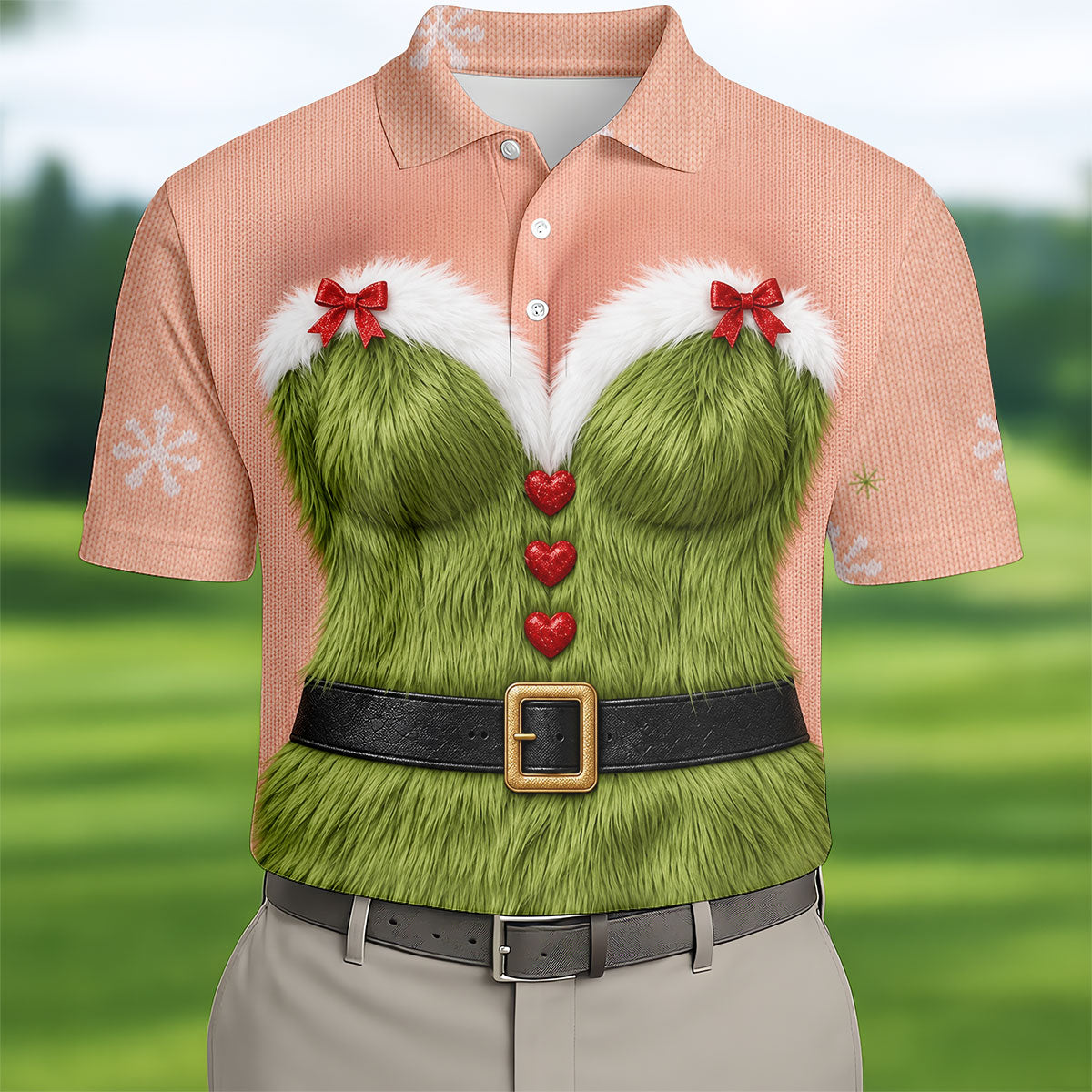 Green Furry Costume Christmas Golf Shirt, Men's Golf Shirt, Golf Apparel For Men