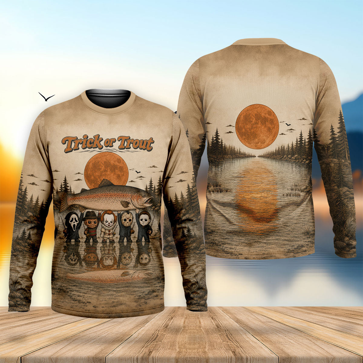 Trick Or Trout UPF Fishing Shirt, Fishing Shirts For Men, Halloween Fishing Shirt