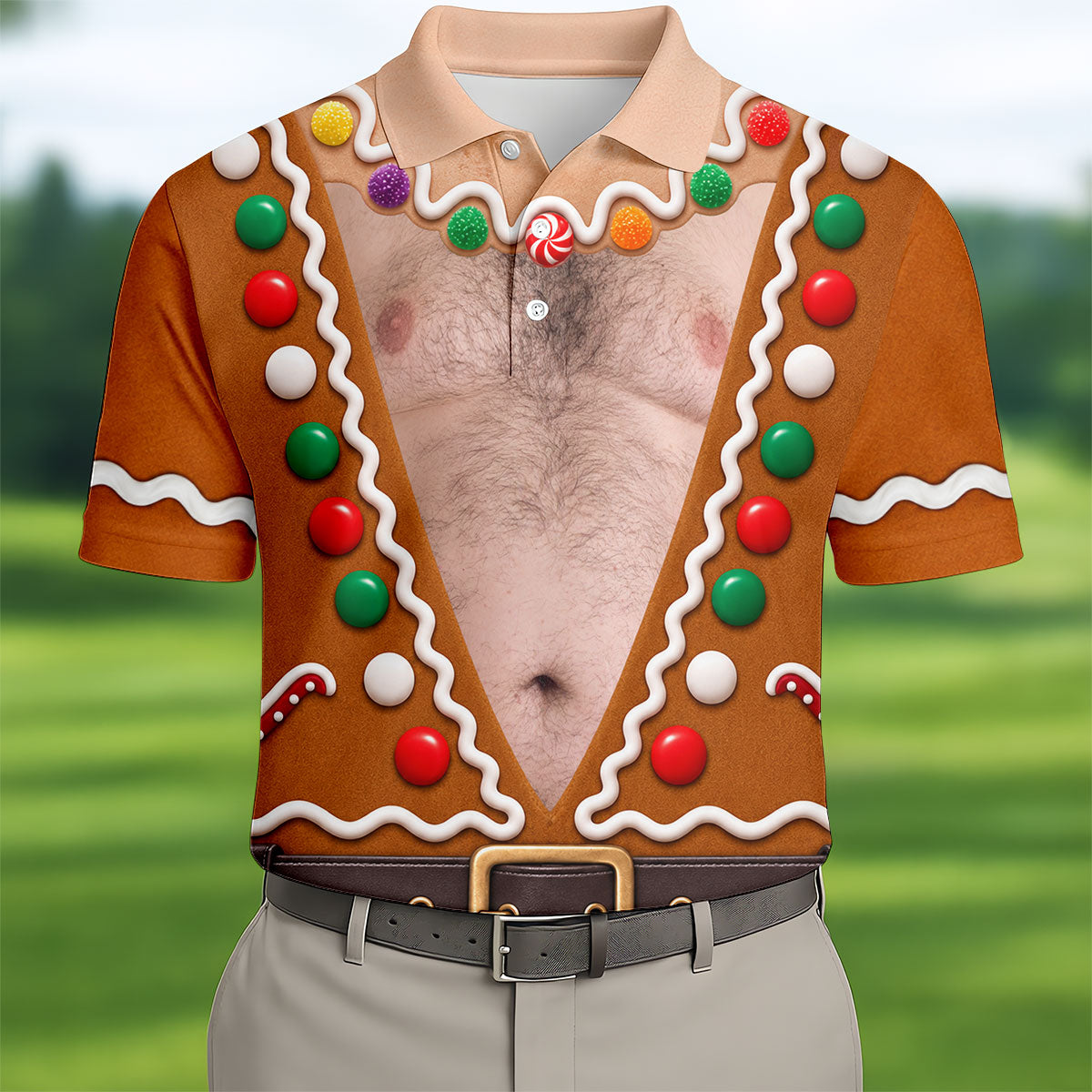 Funny Gingerbread Costume Christmas Golf Shirt, Mens Golf Apparel, Men's Golf Shirt