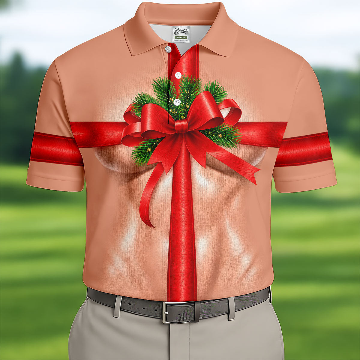 Red Bow Gift Christmas Golf Shirt, Printed Golf Shirts, Polo Shirts For Men