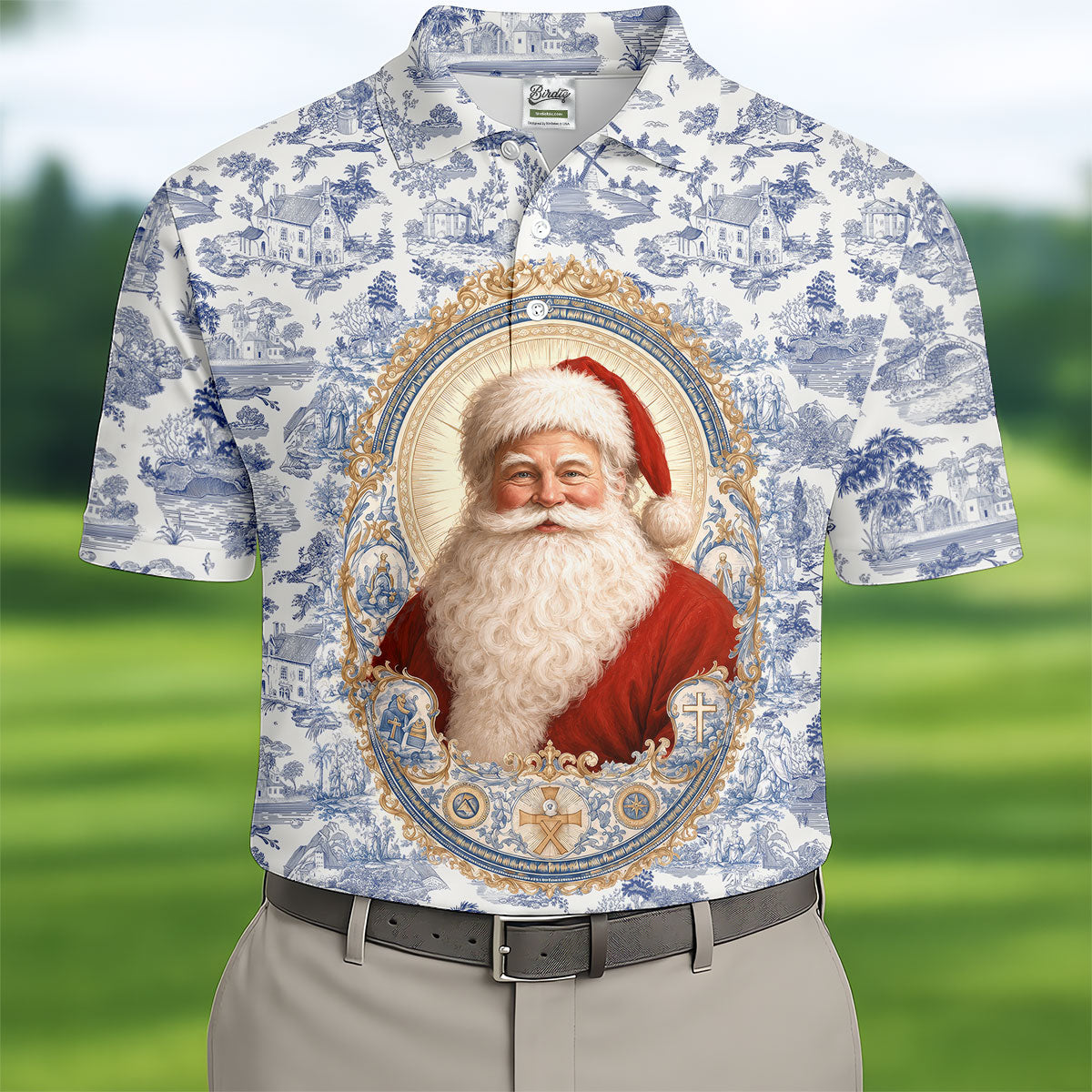 Xmas In July Santa Portrait Christmas Polo Shirt, Mens Golf Polo, Mens Golf Apparel