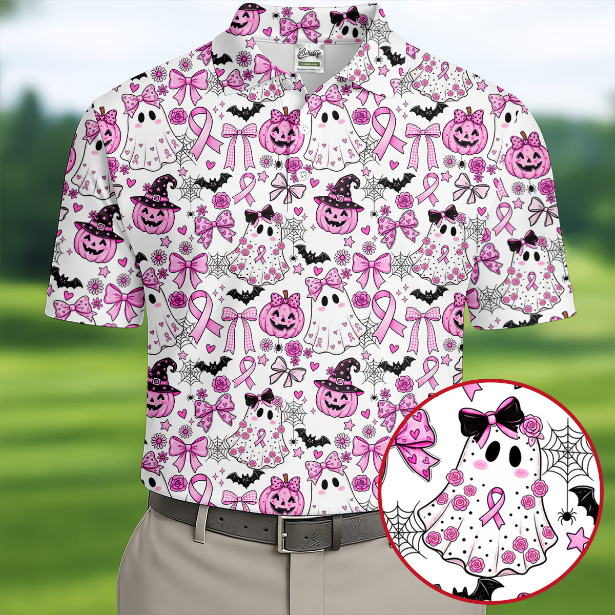 Pink Breast Cancer Witch Halloween Golf Polo Shirt, Mens Golf Polo, Golf Shirts For Men