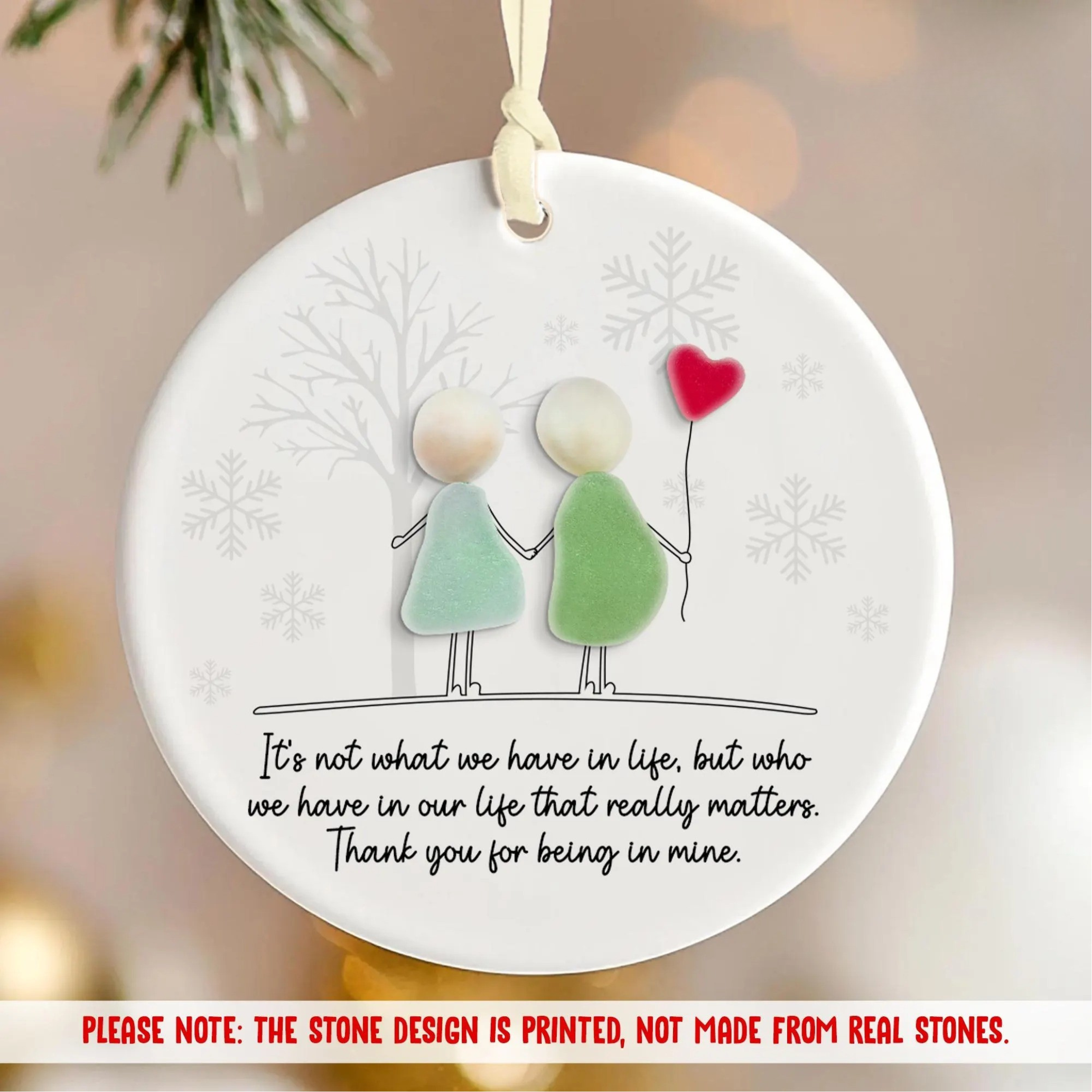 Timeless Friendship Sea Glass Print Ceramic Ornament, Friends Christmas Gift, Christmas Ornament