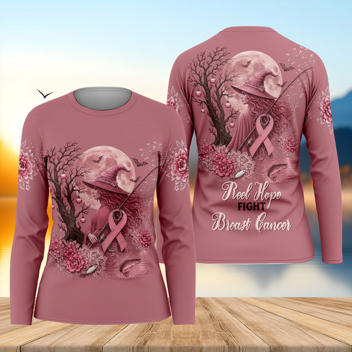 Reel Hope Fight Breast Cancer Witch Fishing UPF Shirt, Bass Fishing Shirt, Womens Shirt