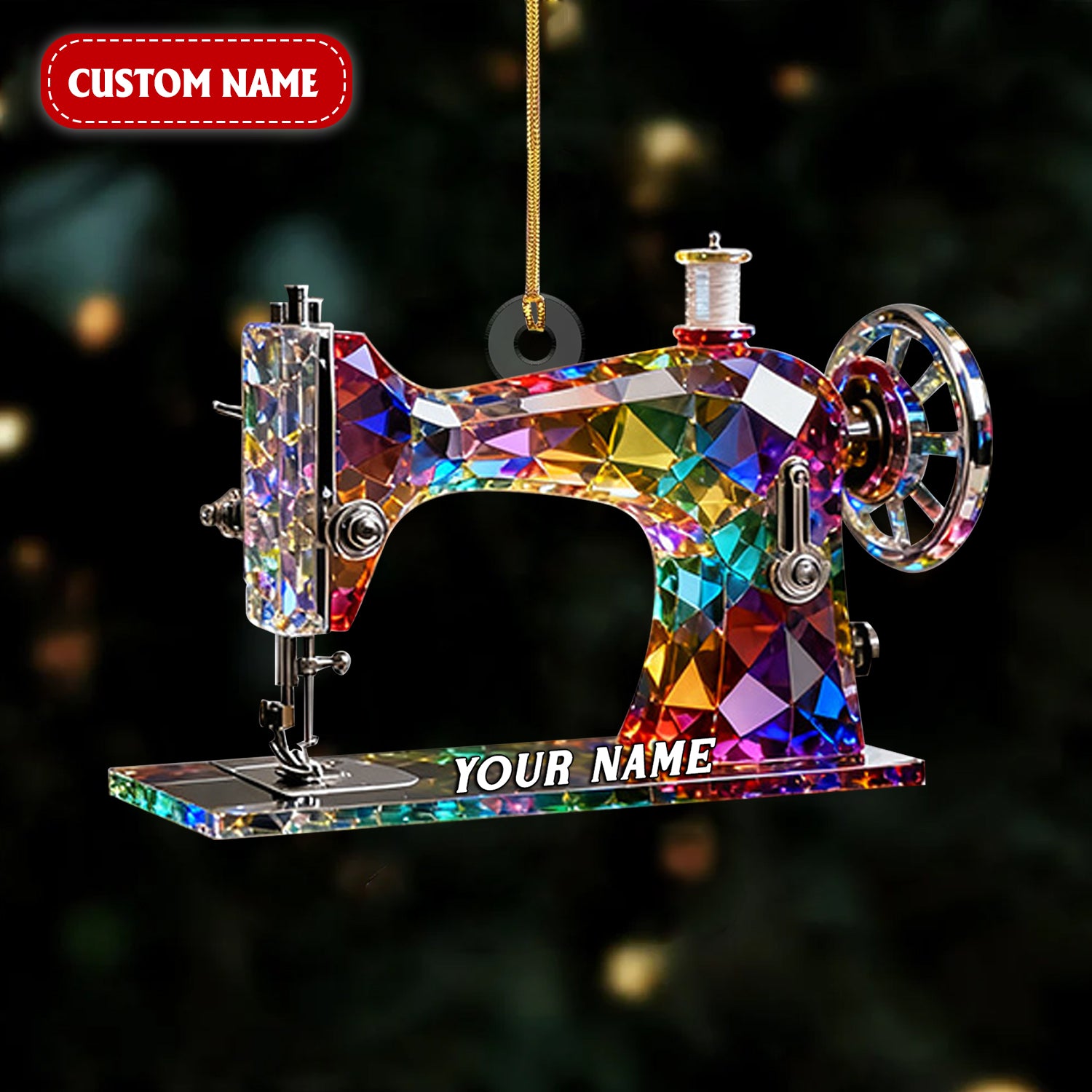Stained Glass Effect Sewing Machine Custom Name Acrylic Christmas Ornament, Gift For A Tailor, Xmas Decor