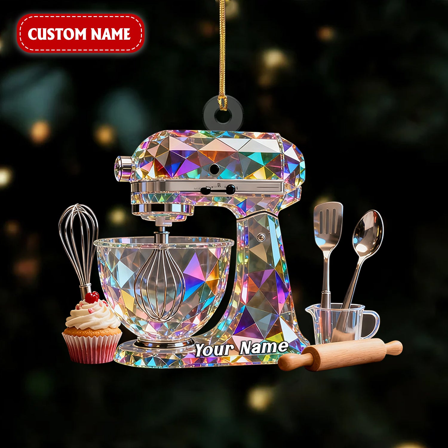 Dough Mixer Custom Name Stained Glass Effect Acrylic Christmas Ornament, Gifts For Baking Lovers, Xmas Decor