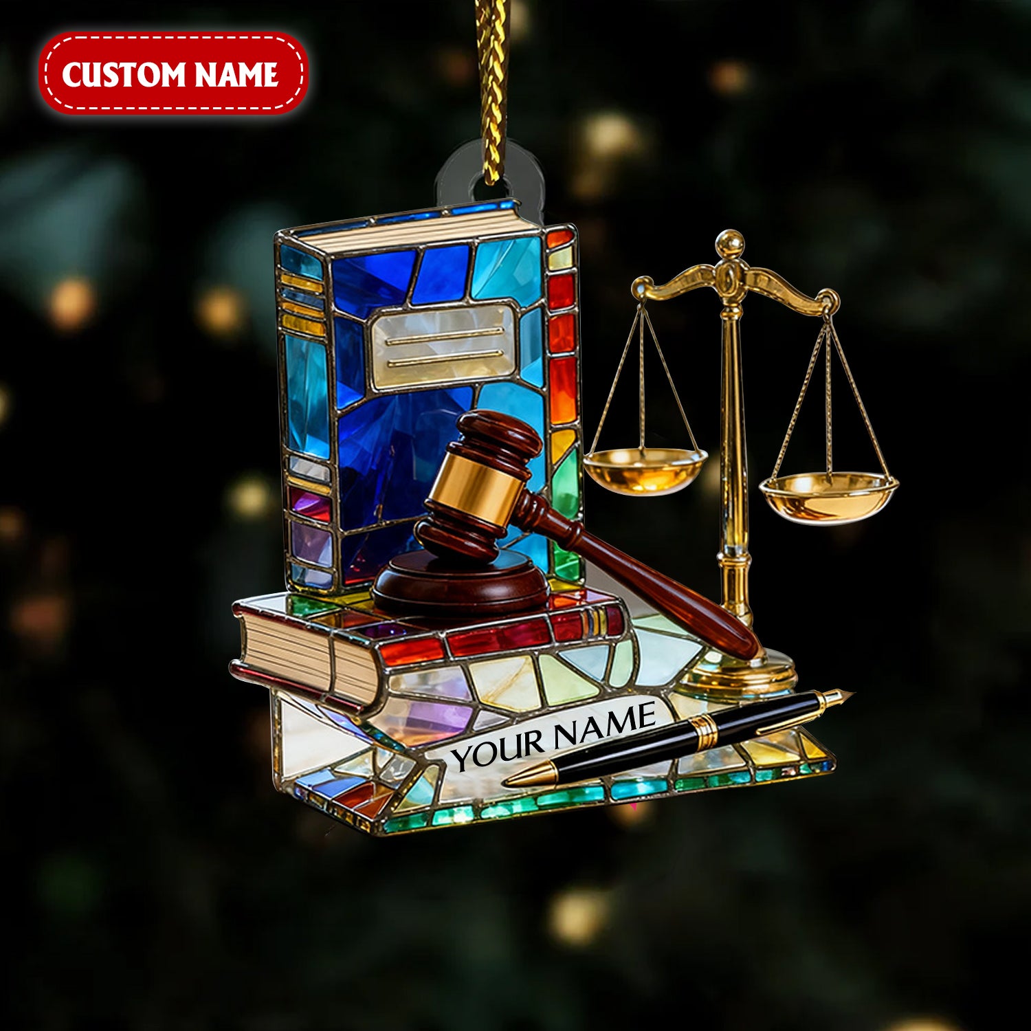 Custom Name Stained Glass Effect Law Ornament, Acrylic Christmas Ornament, Xmas Decor