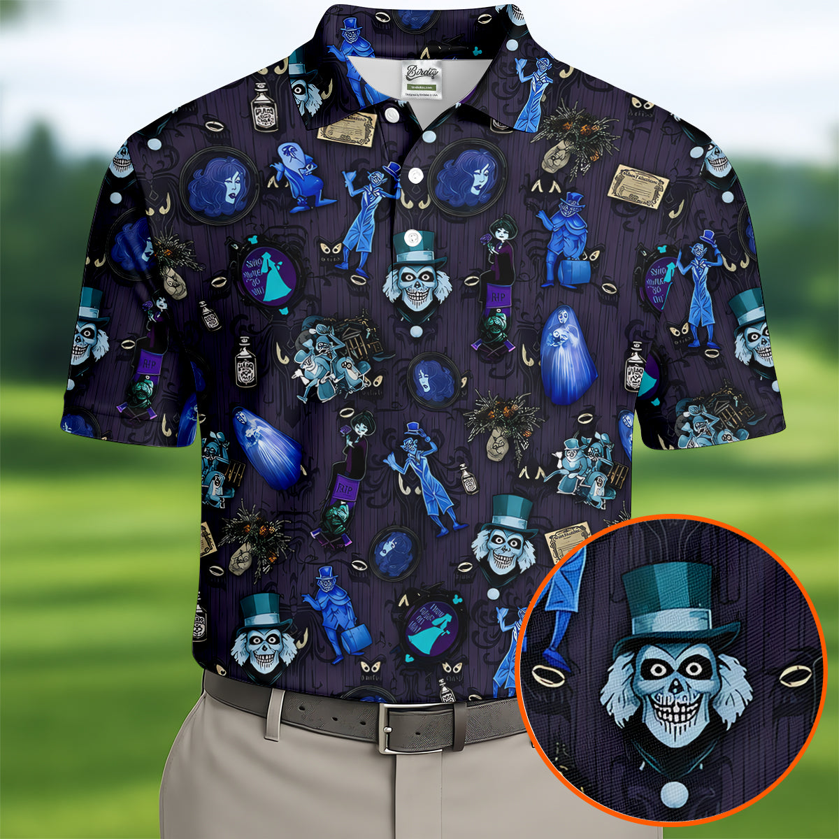 Haunted House Horror Character Golf Polo Shirt, Halloween Shirt, Mens Golf Polo