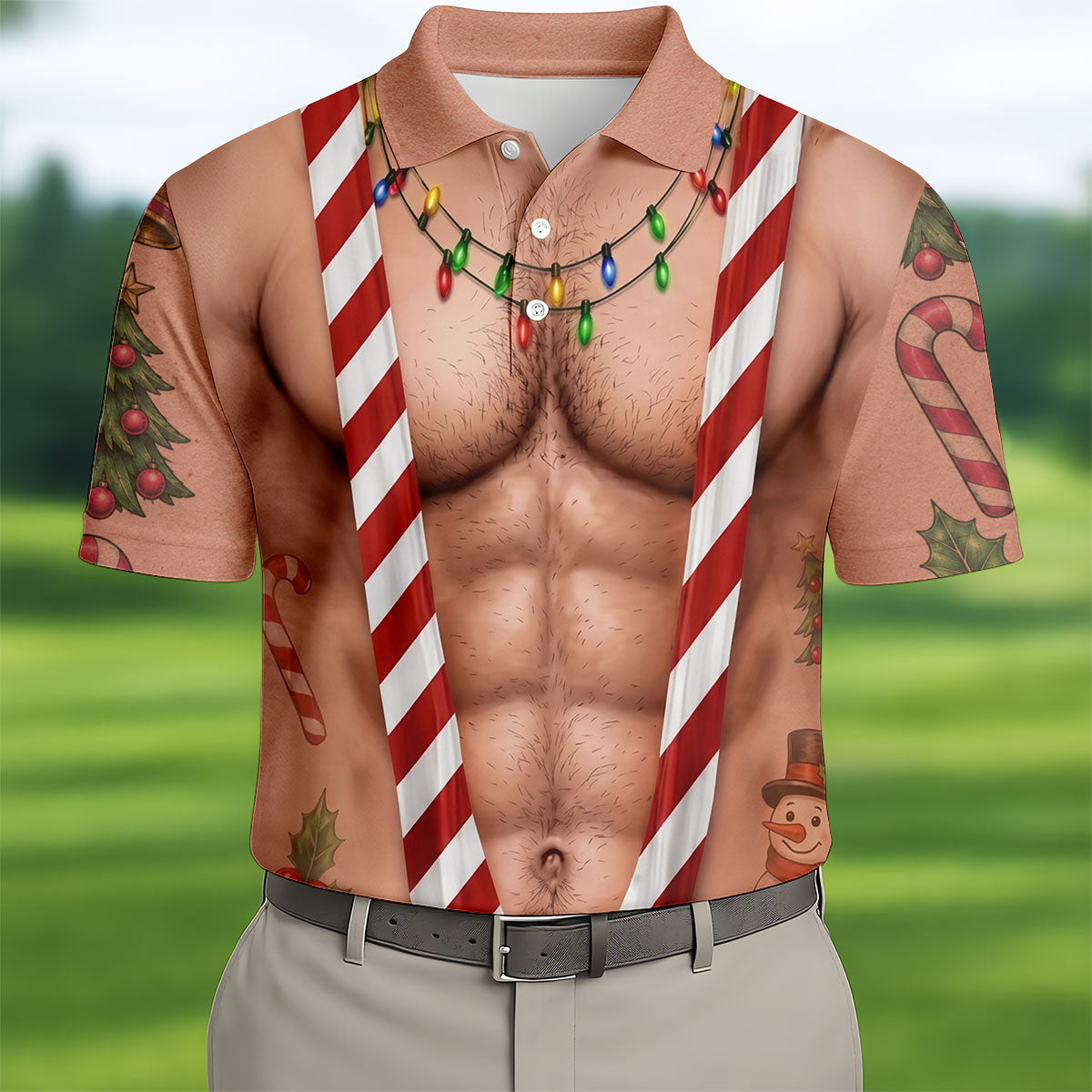 Funny Candy Cane Suspenders Christmas Golf Shirt, Men's Golf Shirt, Mens Polo Shirts