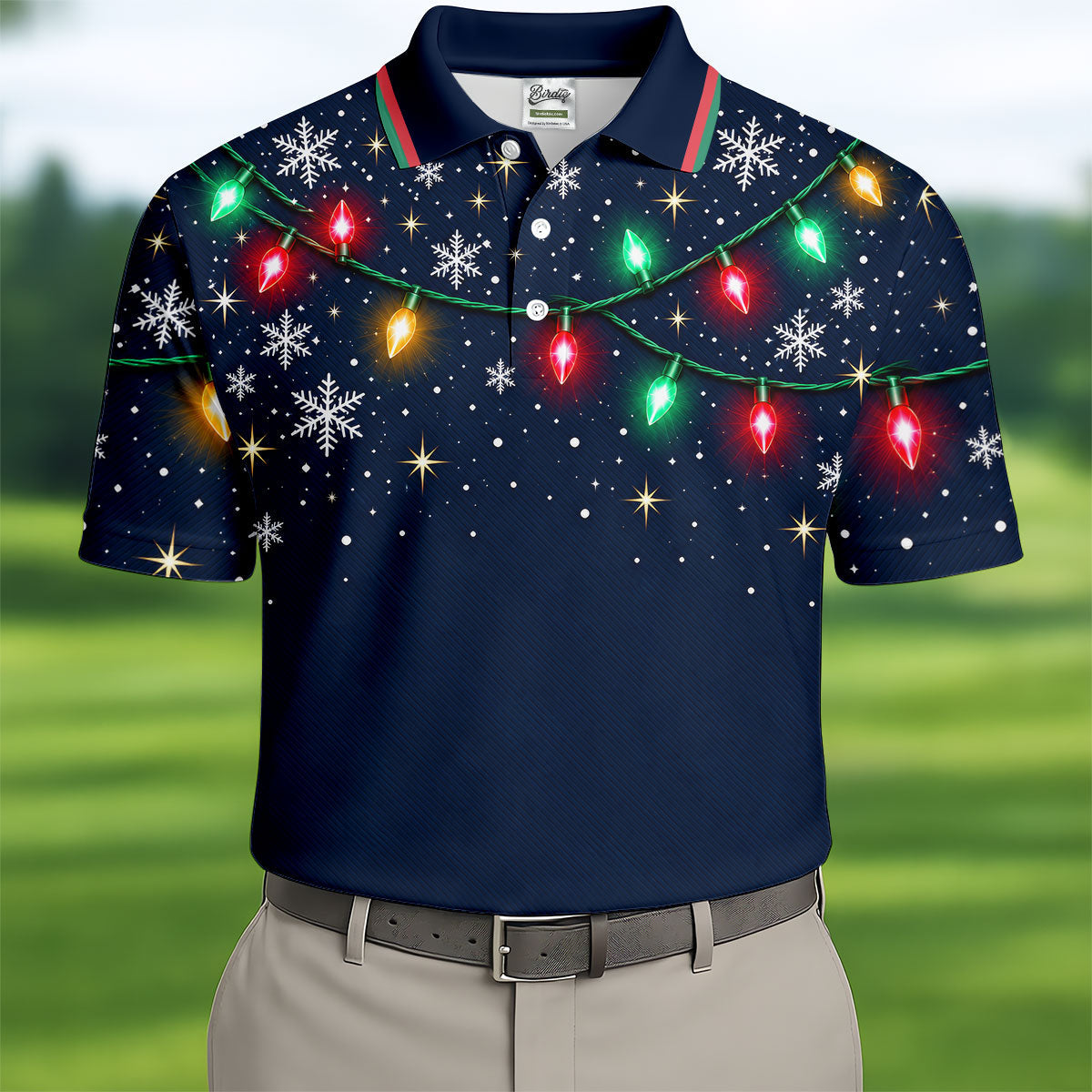 String Lights Snowflakes Christmas Golf Shirt, Mens Golf Shirts, Golf Apparel For Men