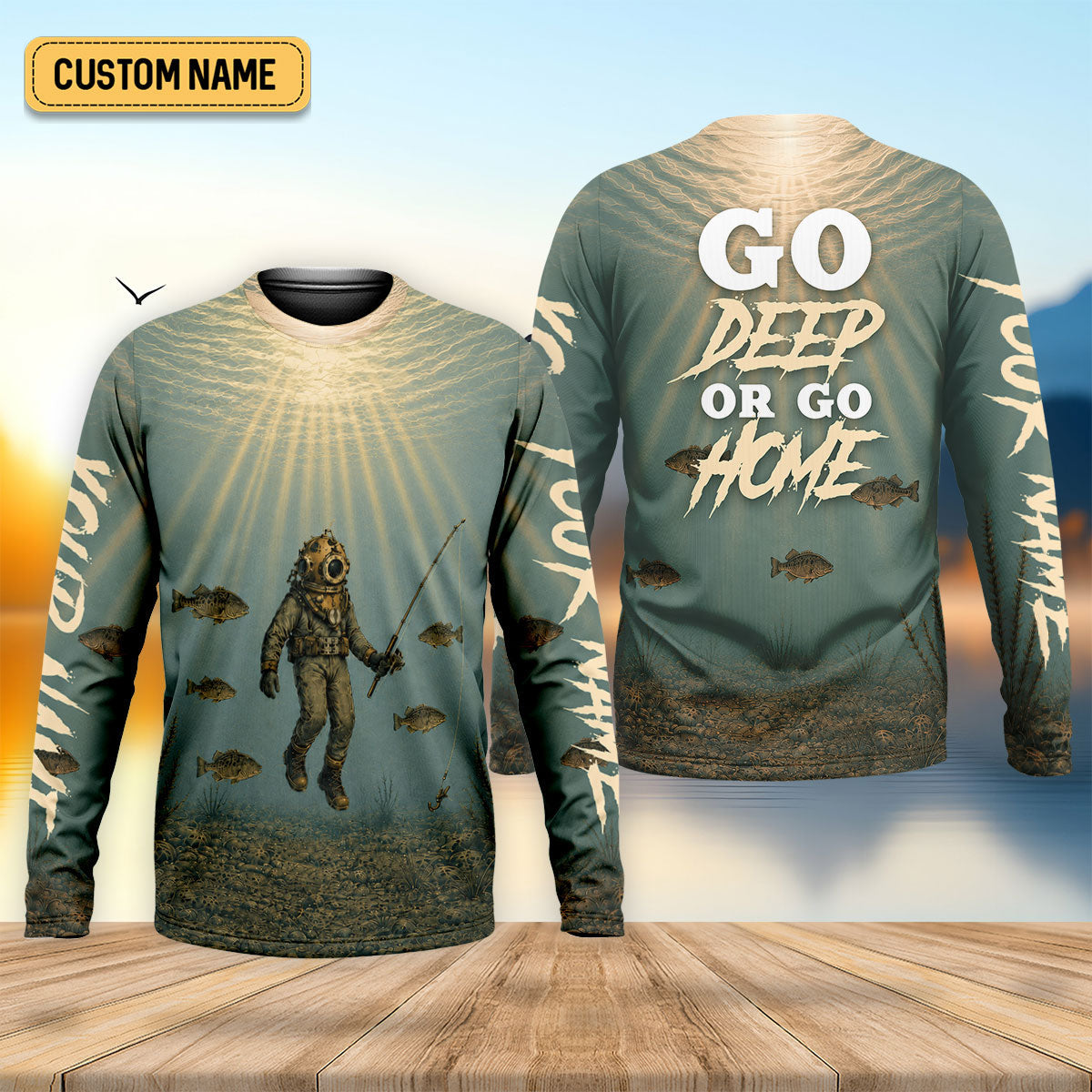 Go Deep Or Go Home Underwater Fishing UPF Shirt, Mens Fishing Shirts, Fishing Apparel