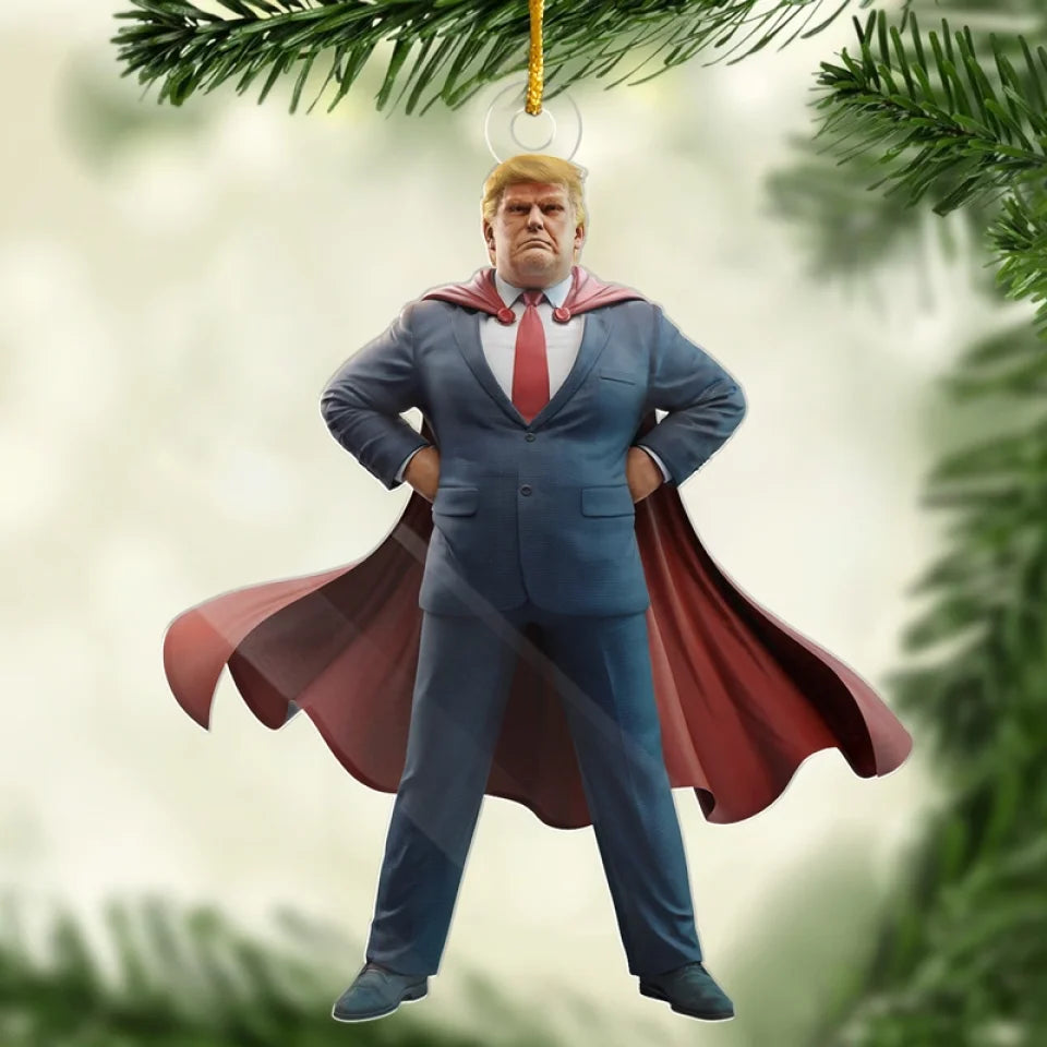 Trump2024 Super Hero Fight For America Custom Shaped Acrylic Ornament, Christmas Gifts