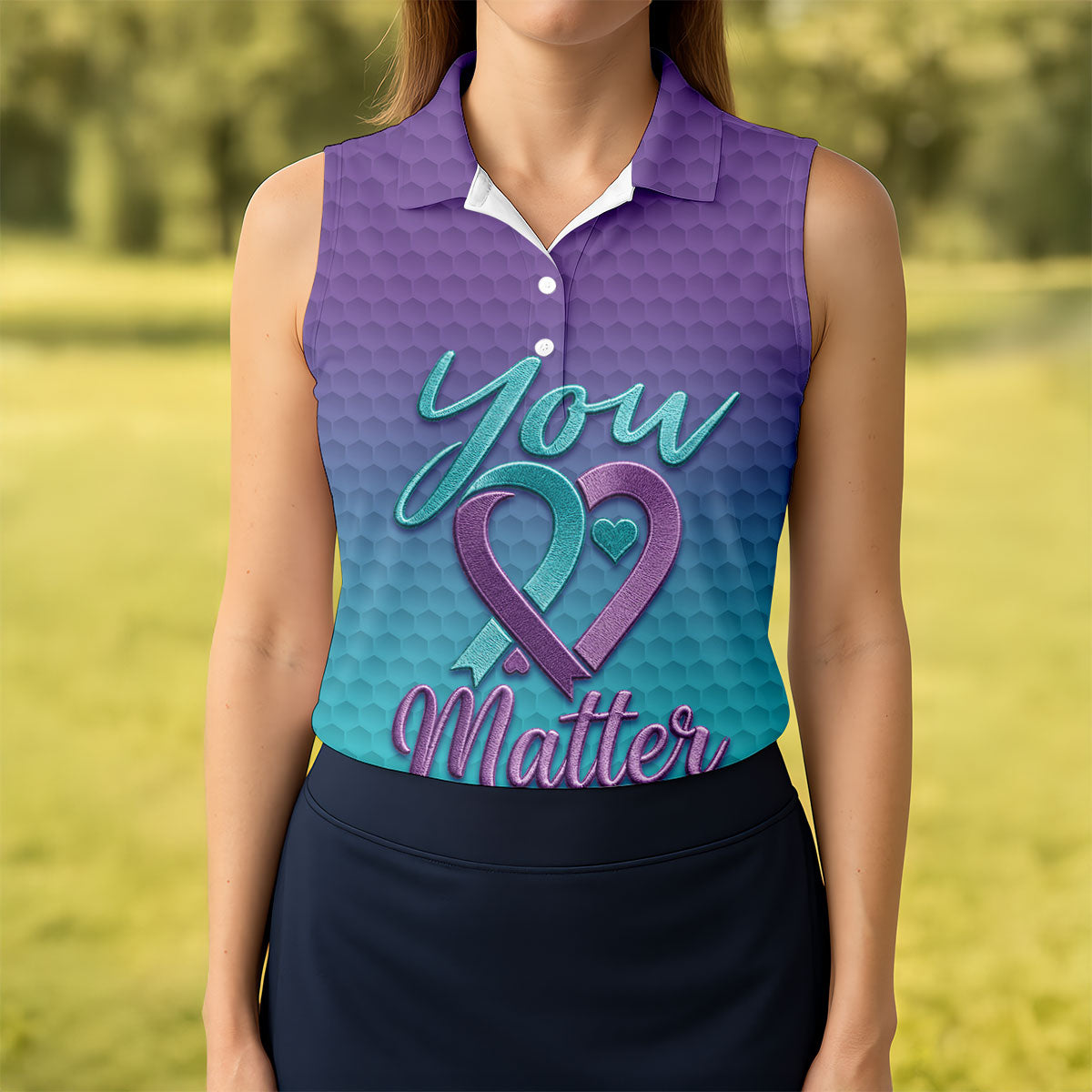 You Matter Suicide Prevention Ribbon Heart Golf Shirts For Women, Performance Golf Shirt
