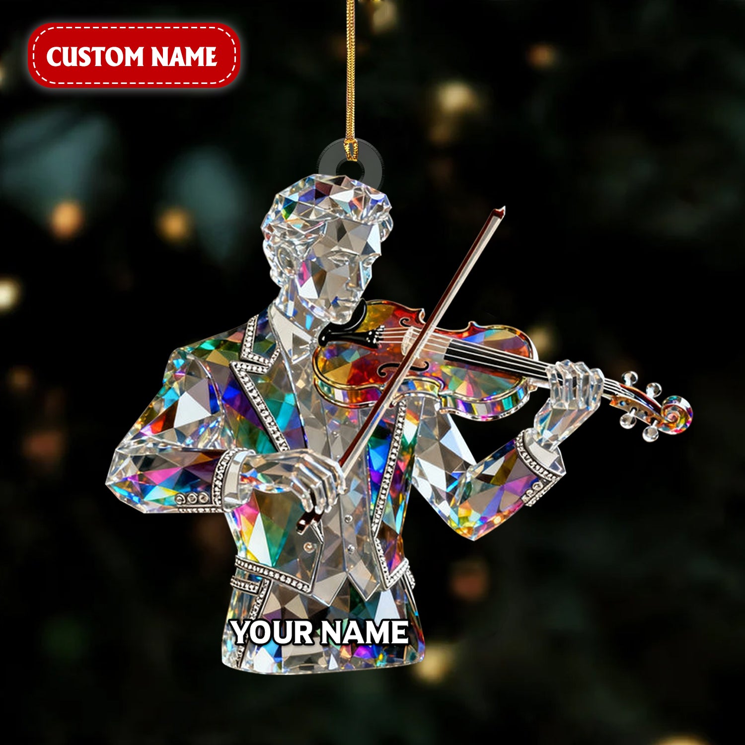 Violinist Sculpture Crystal Effect Acrylic Ornament, Music Theme Christmas Home Decor, Gift For Violinist