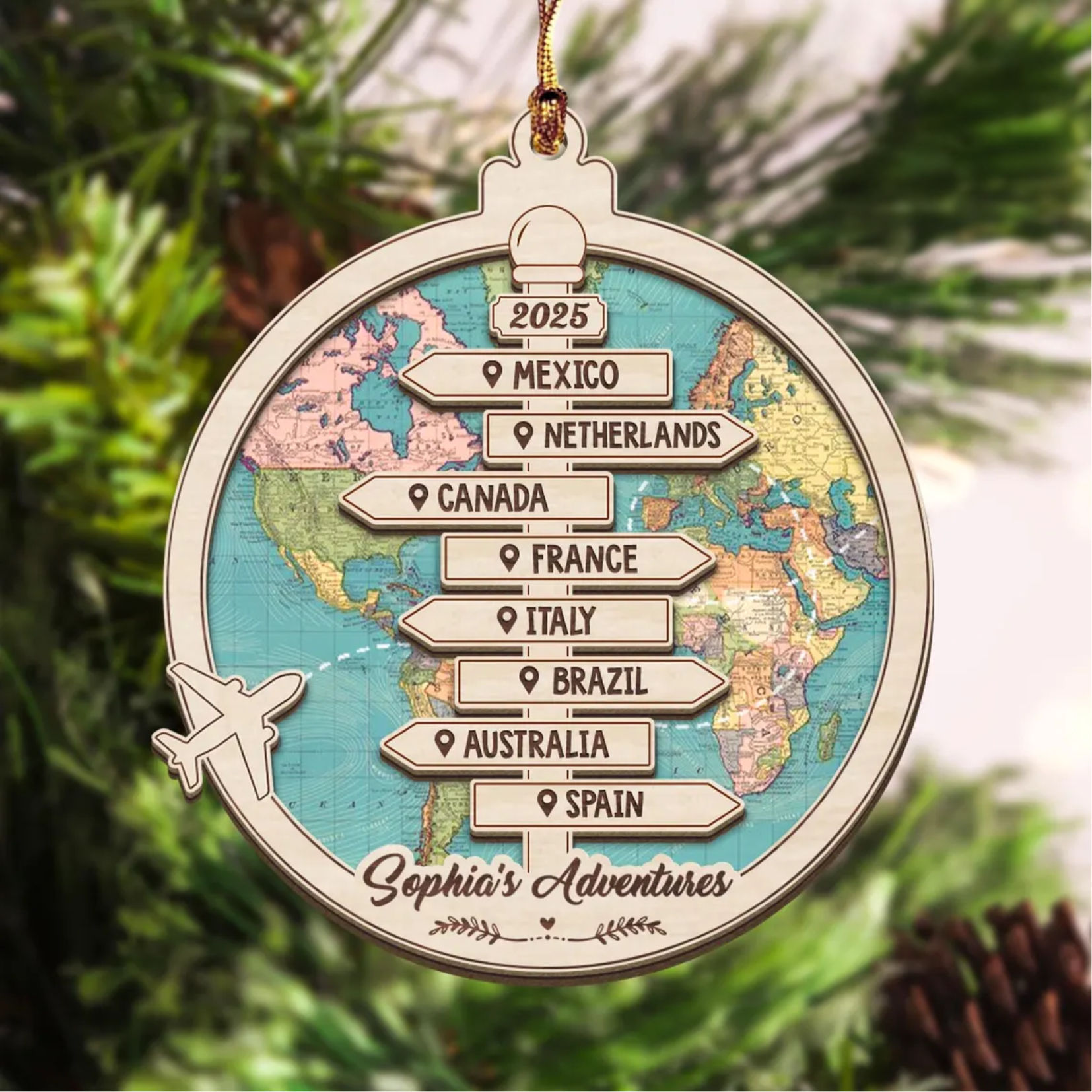 Travel Adventure Christmas Ornament, Traveling Destination Custom Wood Ornament, Christmas Gift For Travellers