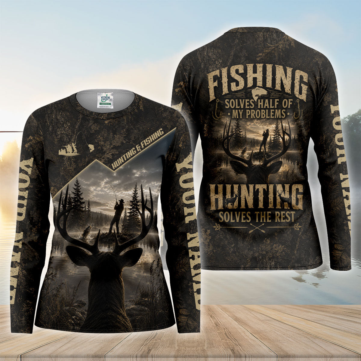 Fishing Solves Half Of My Problems Hunting Solves Rest UPF Shirt, Fishing Shirt, Womens Tee