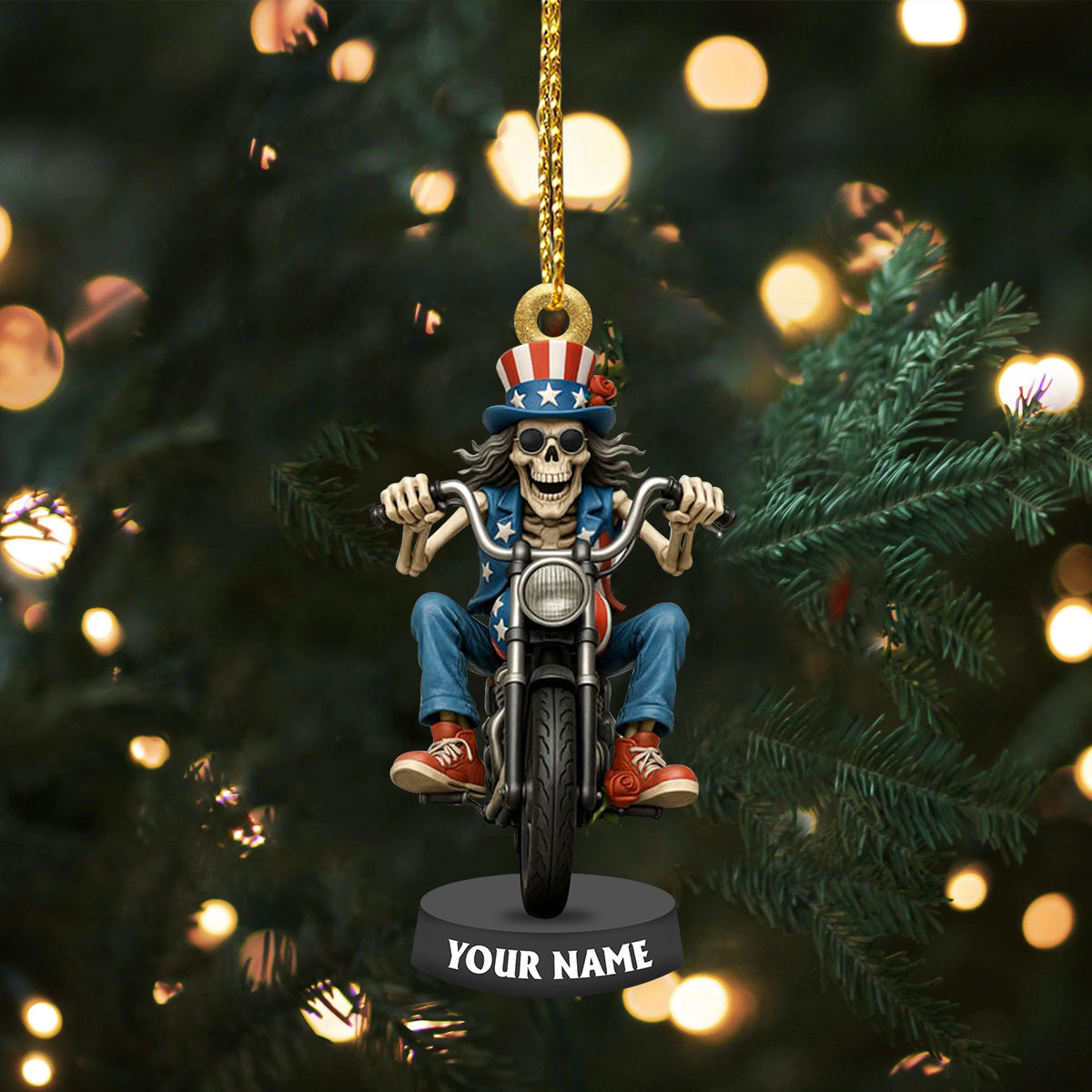 Custom Name Funny Skeleton Riding Motor Deadhead Acrylic Ornament, Rock Ornament, Gift For Rock Lovers