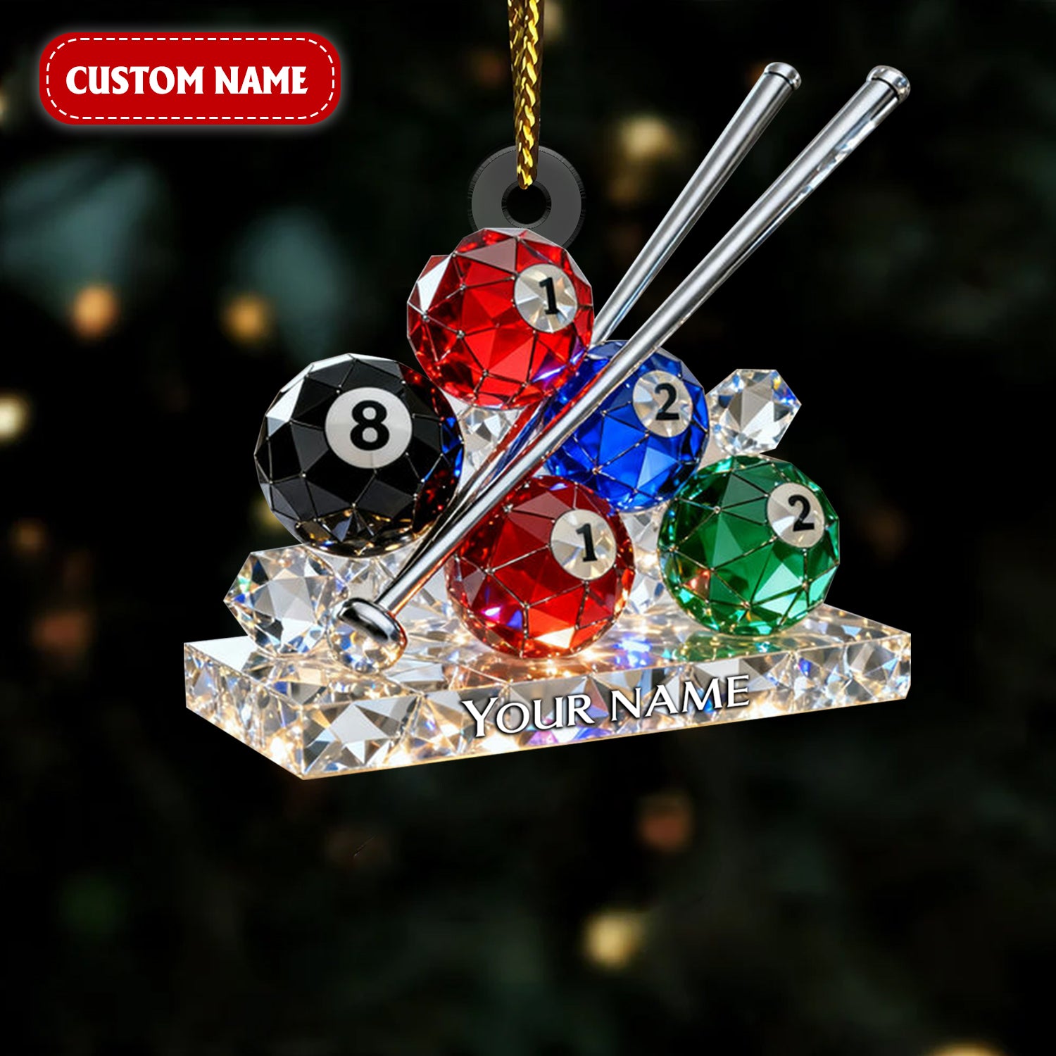 Pool Table Balls Custom Name Stained Glass Effect Acrylic Christmas Ornament, Xmas Decor, Gifts For Pool Players
